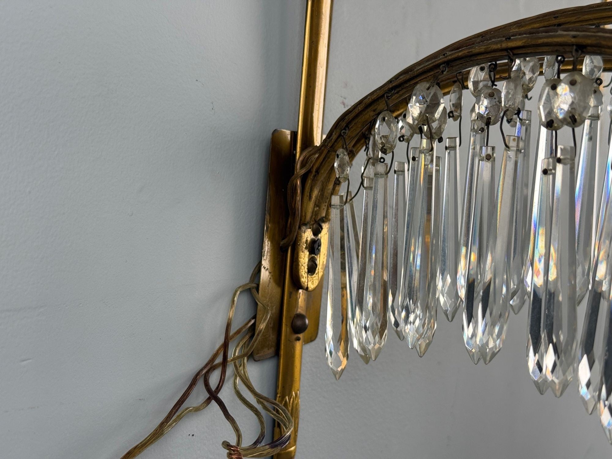 Maison Jansen, Feather Form Wall Sconces, Crystal, Bronze, France, 1940s