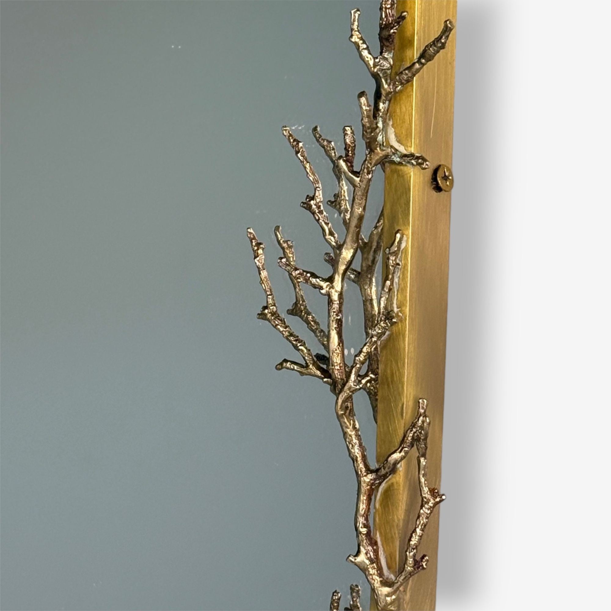 Modern Trapezoidal Bronze Wall Mirrors, Branch and Leaf Motif, France, 21st C.