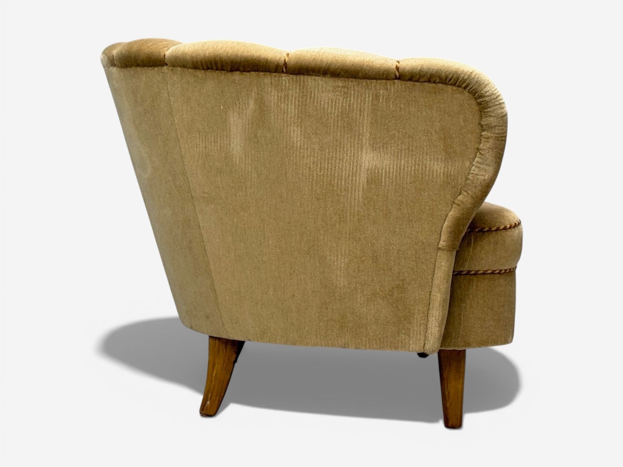 Finnish Modern, Settee, Beige Velvet, Wood, Finland, 1950s