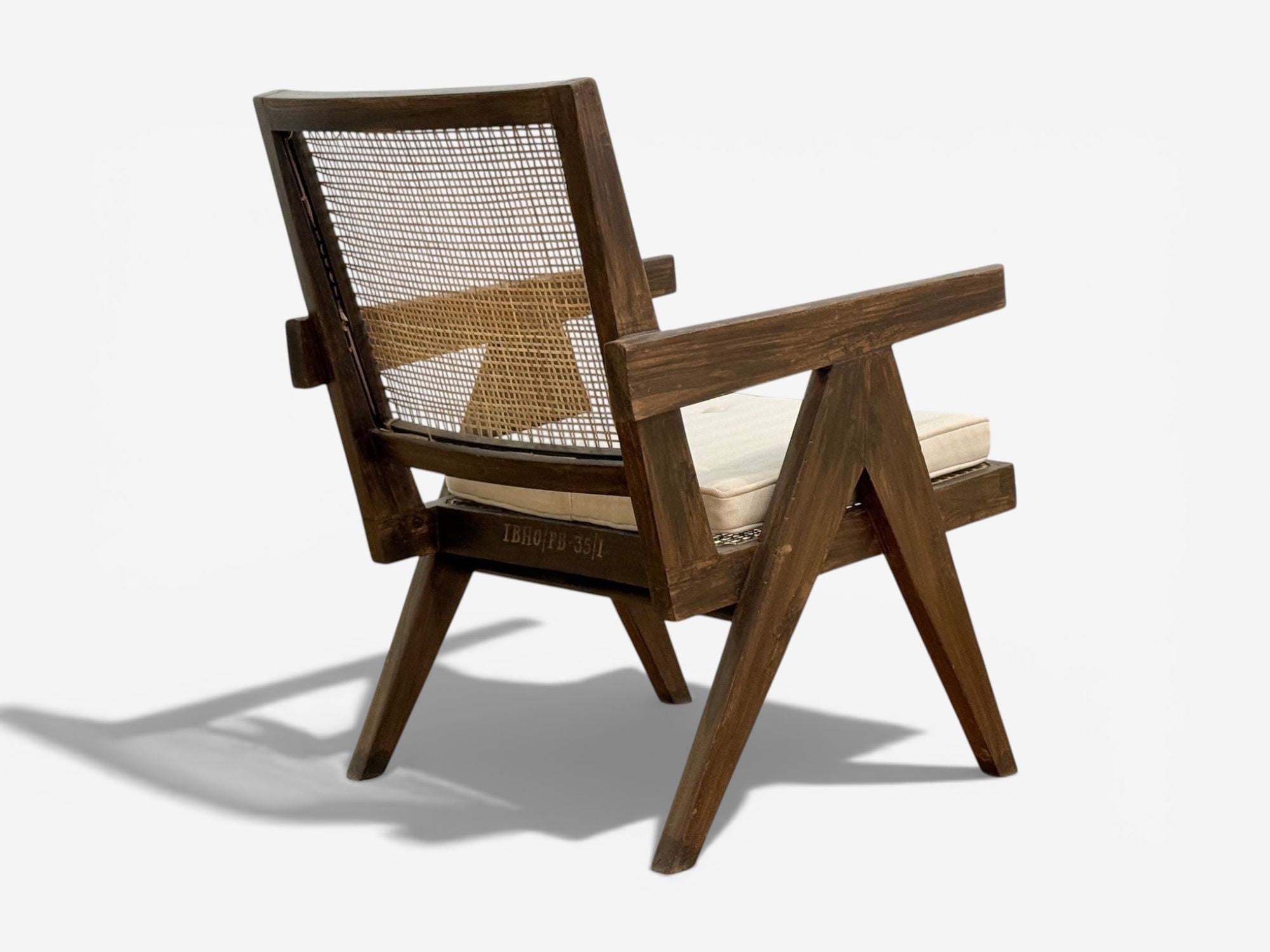 Pierre Jeanneret, Teak, Cane, Low Easy Chairs, Chandigarh, India c. 1960s