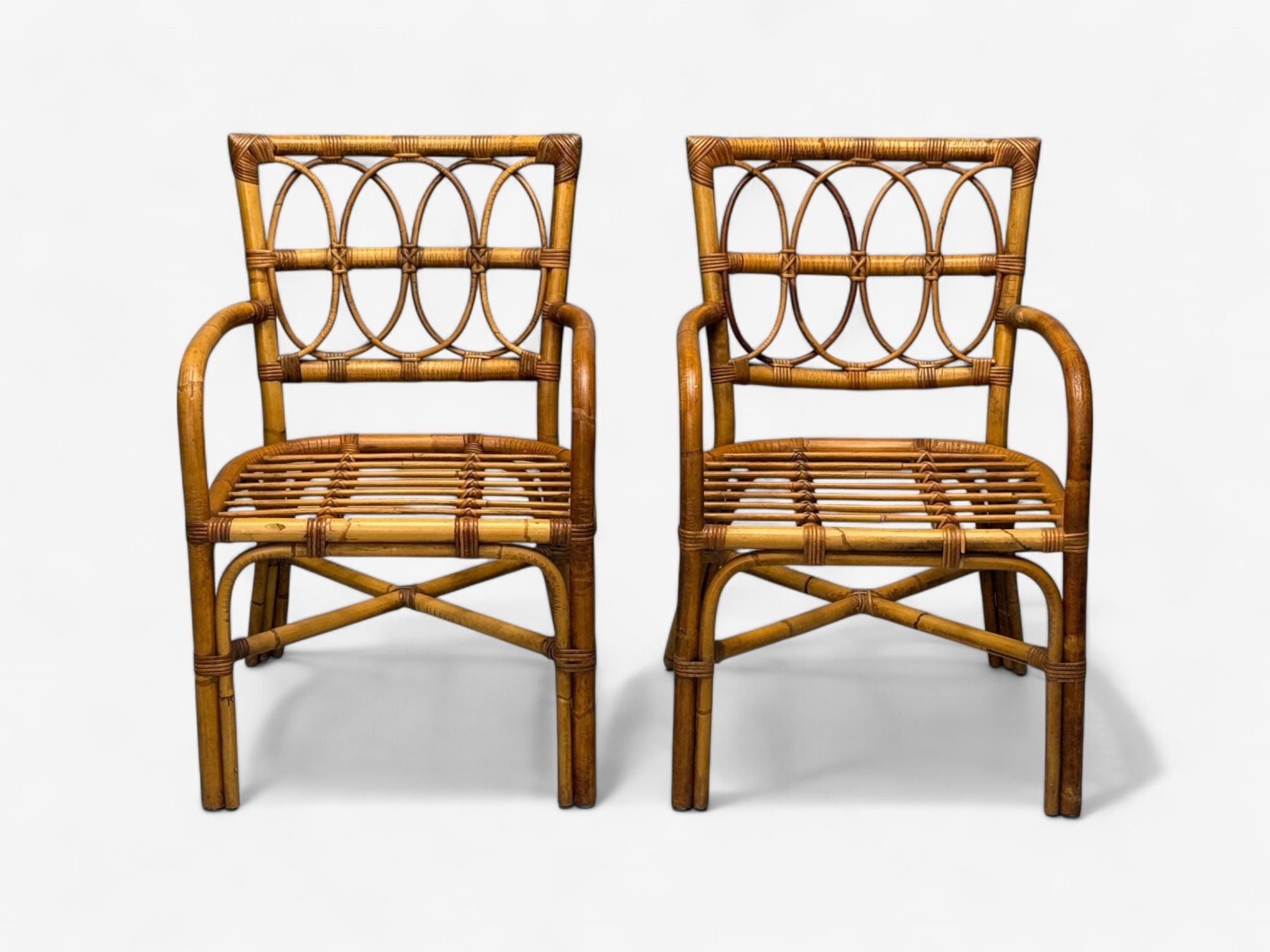 Bielecky Brothers, Modern, Six Dining Chairs, Rattan, Cane, USA, 21st C.