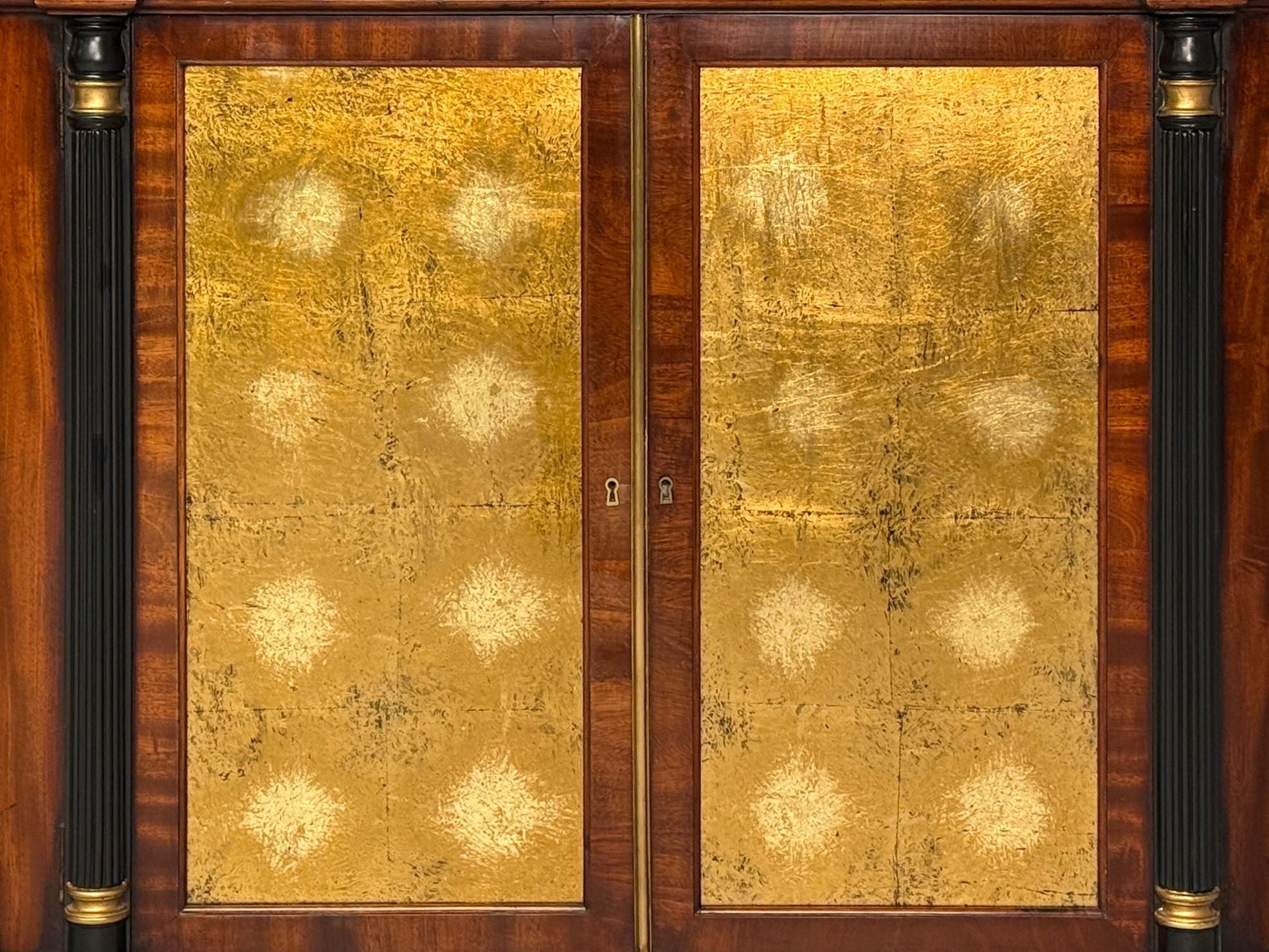 Maison Jansen Style, Console Table Cabinets, Flame Mahogany, Eglomise Glass