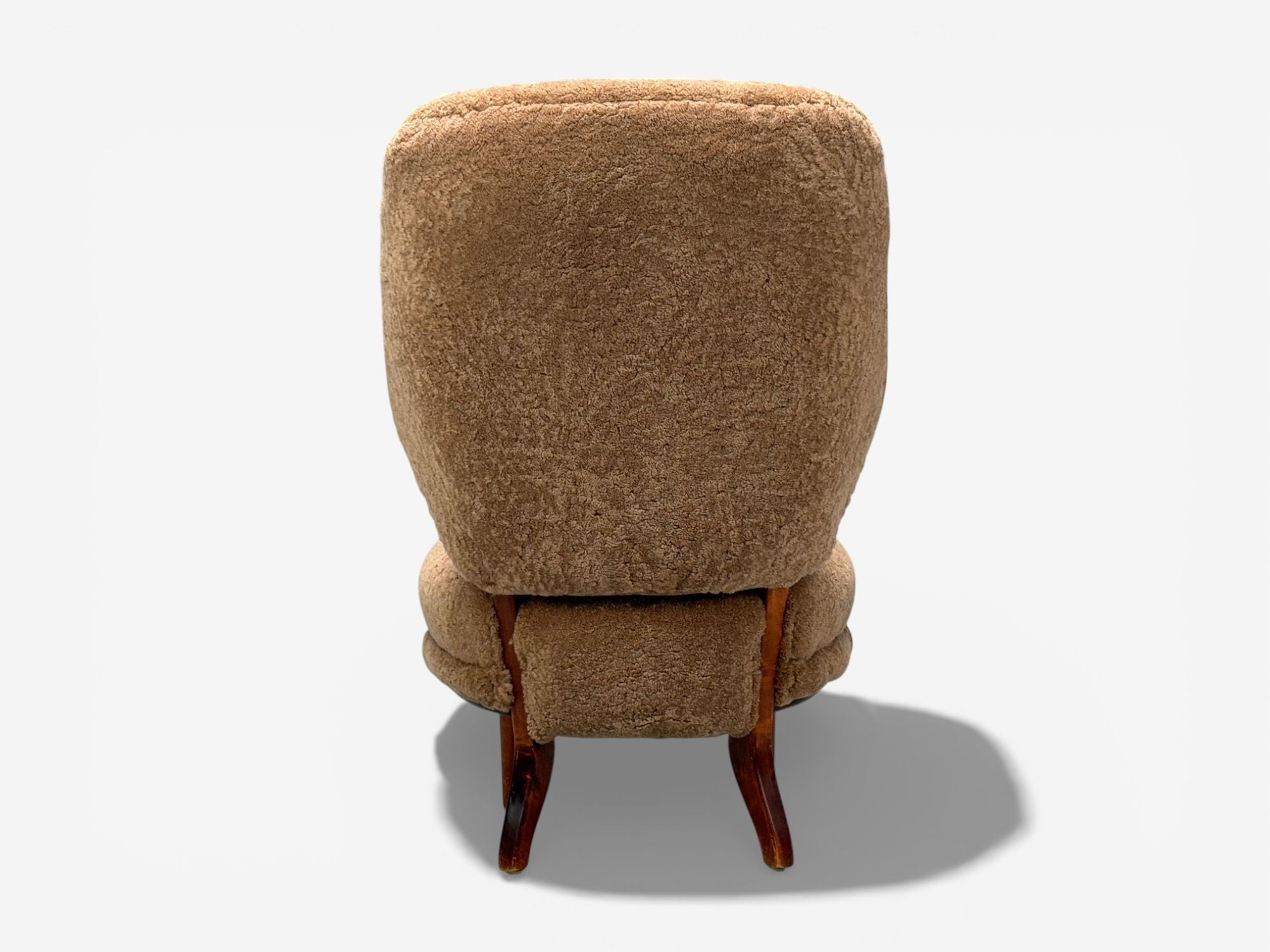 Swedish Modern, Slipper Chair, Brown Sheepskin, Birch, Sweden, 1950s
