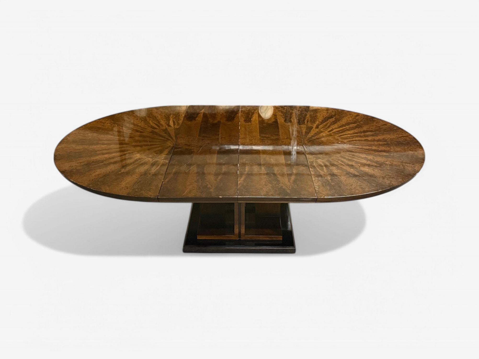 Art Deco Style, Sunburst Mahogany, Lacquer, Dining Table, Center Table, 20th C.