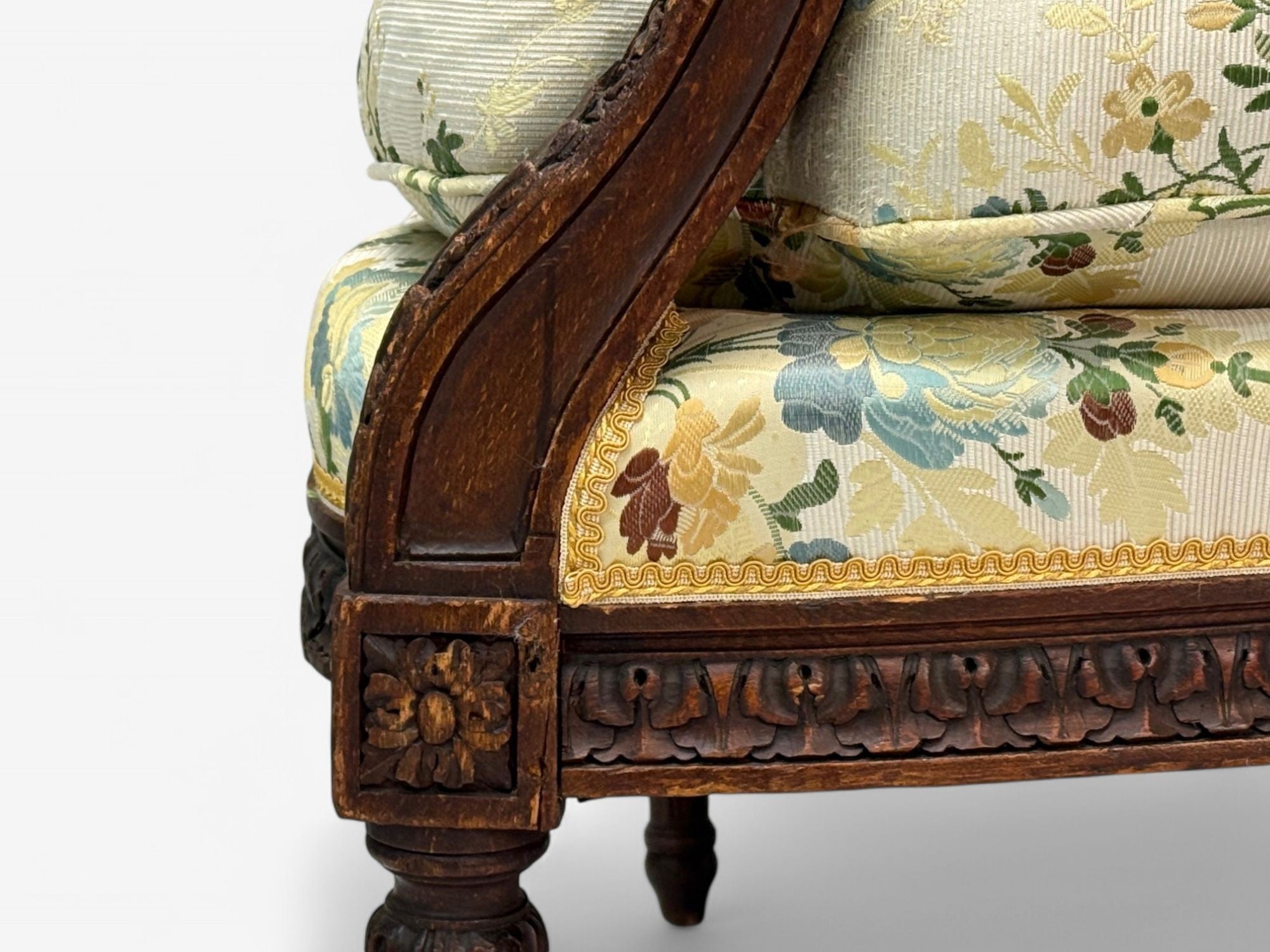 Louis XVI Style, Beechwood, Floral Fabric, Bergere Chairs, France, 1940s