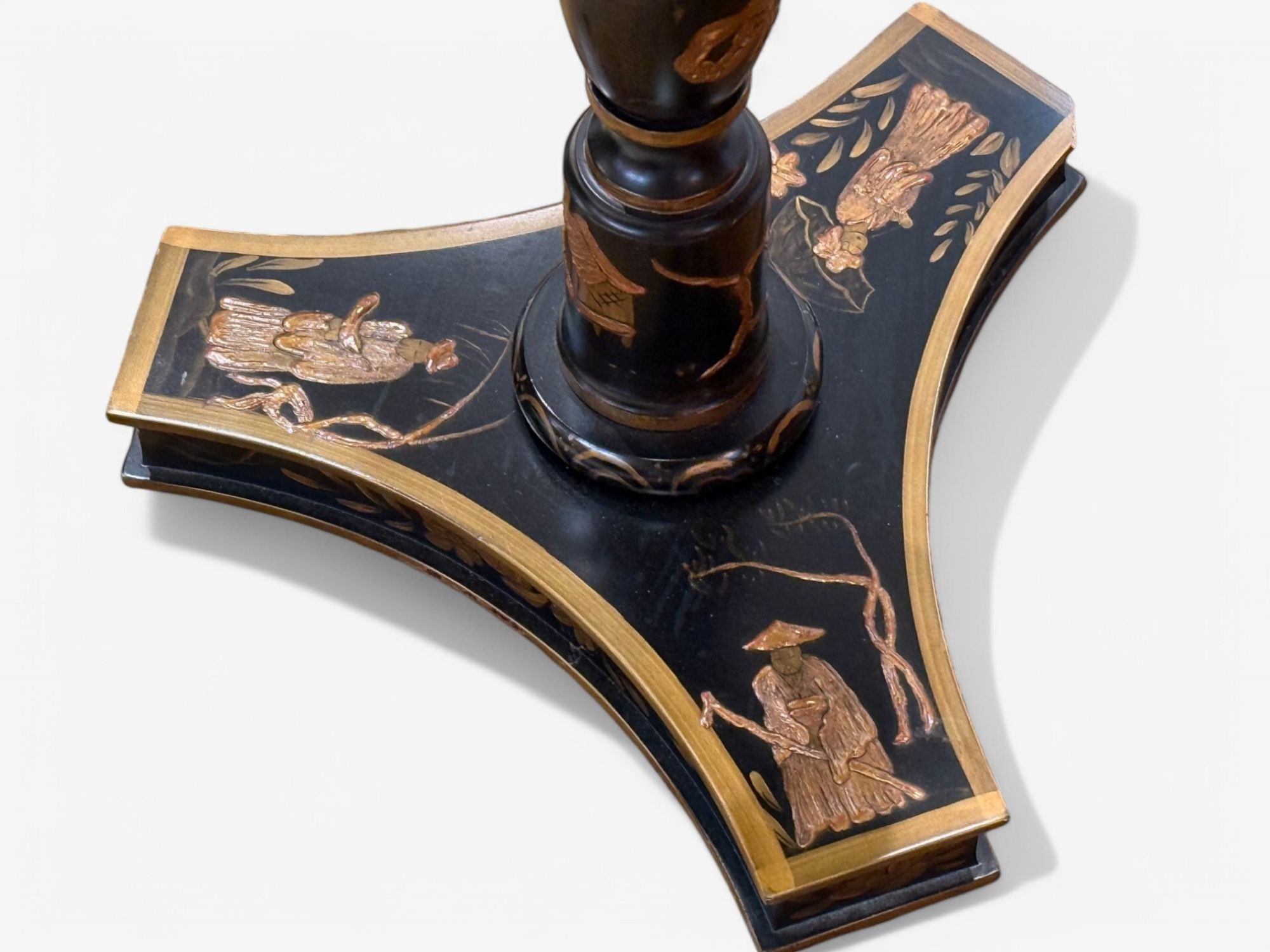 Chinoiserie Style, Crackle Lacquer, Giltwood, Floor Lamp with Shelf, USA, 20th C