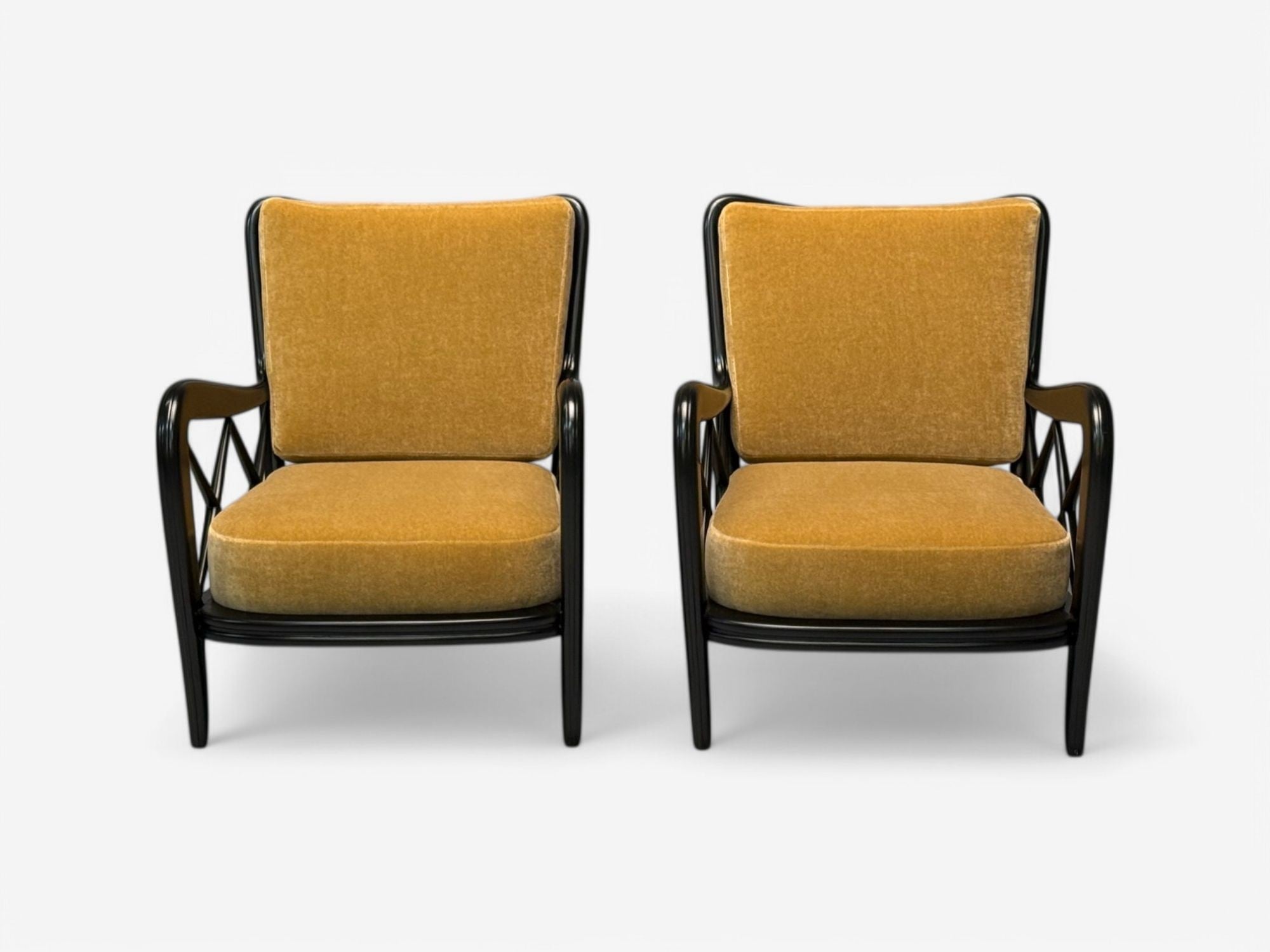 Paolo Buffa attr, Italian Mid-Century Modern, Camel Mohair, Lounge Chairs, 1940s