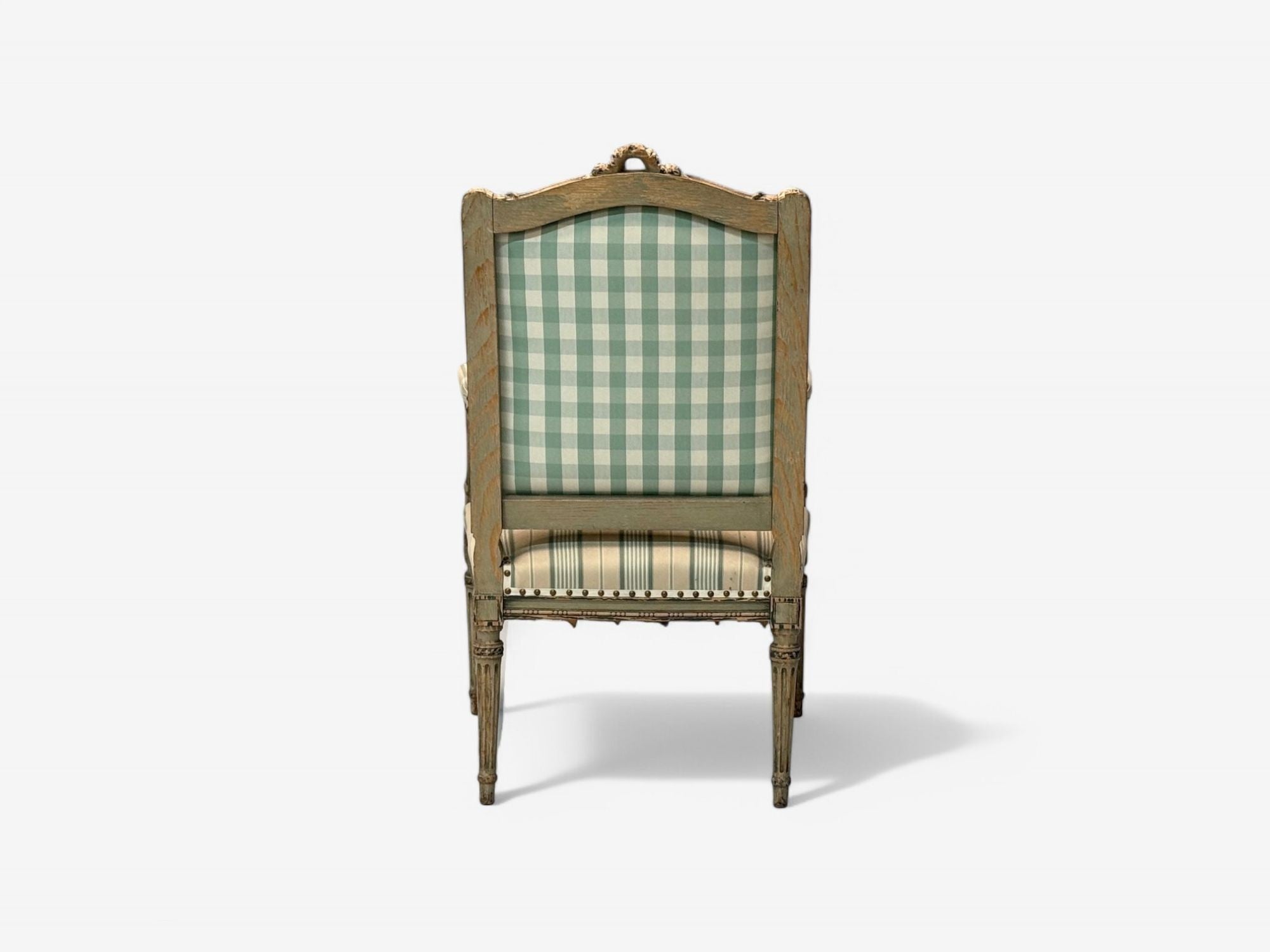 Maison Jansen attr, Louis XVI, Painted Wood, Fabric, Arm Chairs, France, 1940s