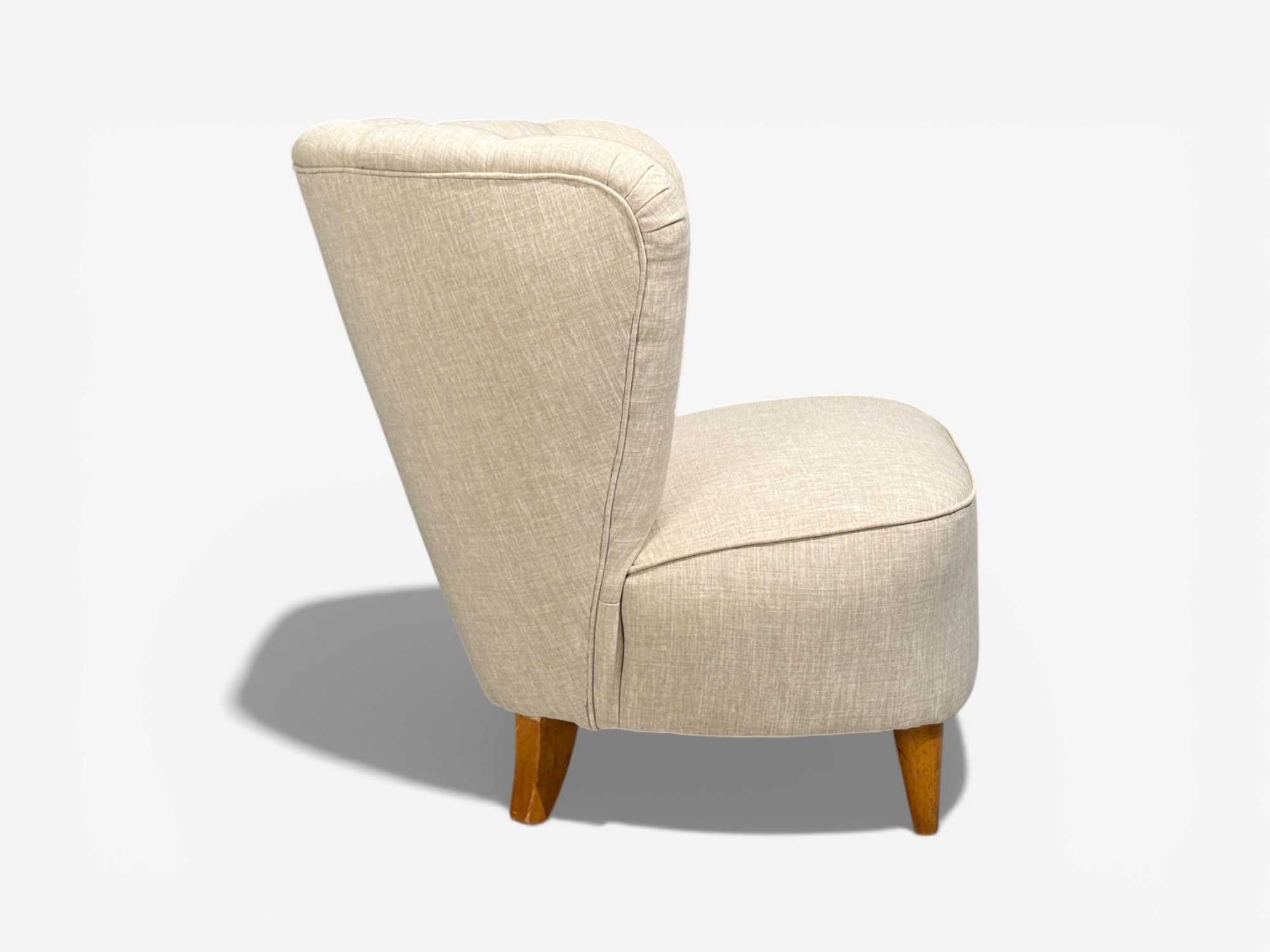 Carl-Johan Boman, Easy Chairs, Beige Linen, Wood, Finland, 1950s