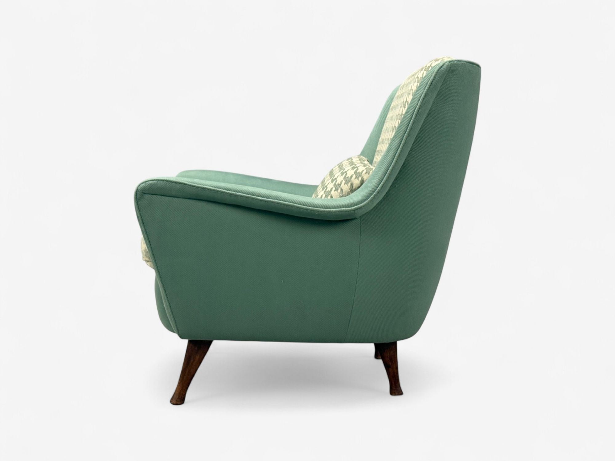 Carlo Pagani attr., Fabric, Wood, Lounge Chairs, Italy, 1950s