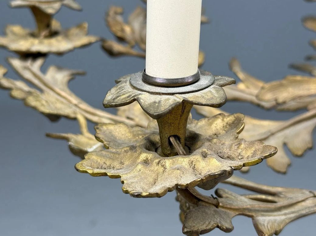Rococo Style, Leaf and Vine Chandelier, Dore Bronze, Italy, 1920s