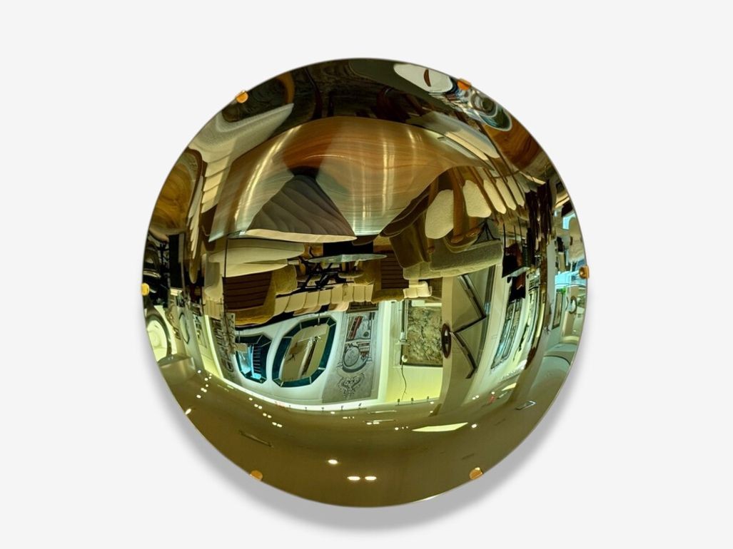 Contemporary, Concave Glass, Brass, Black Modern Space Age Wall Mirror