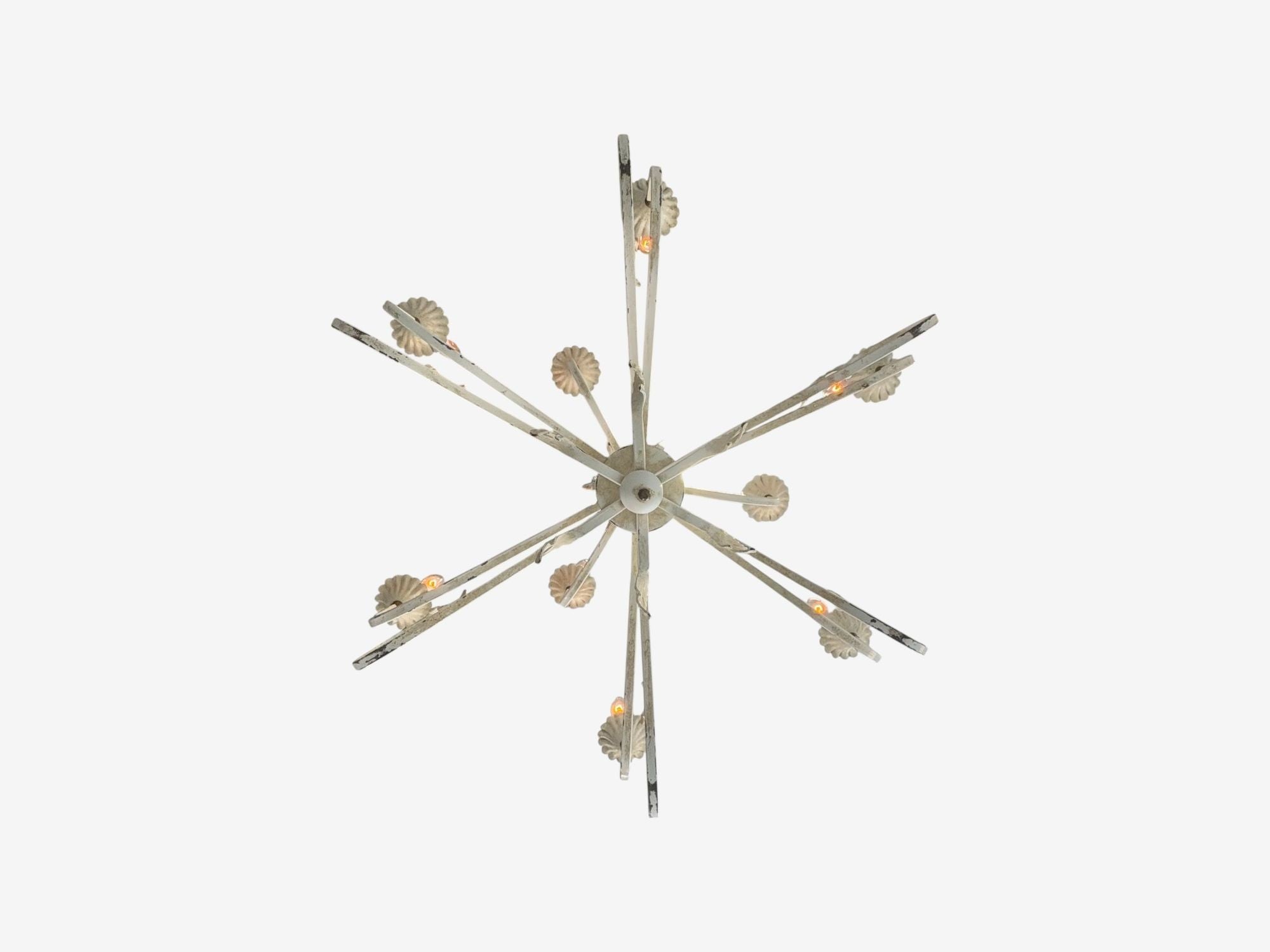 Mid Century Modern, White Painted Iron, Large Chandelier, USA, 1960s