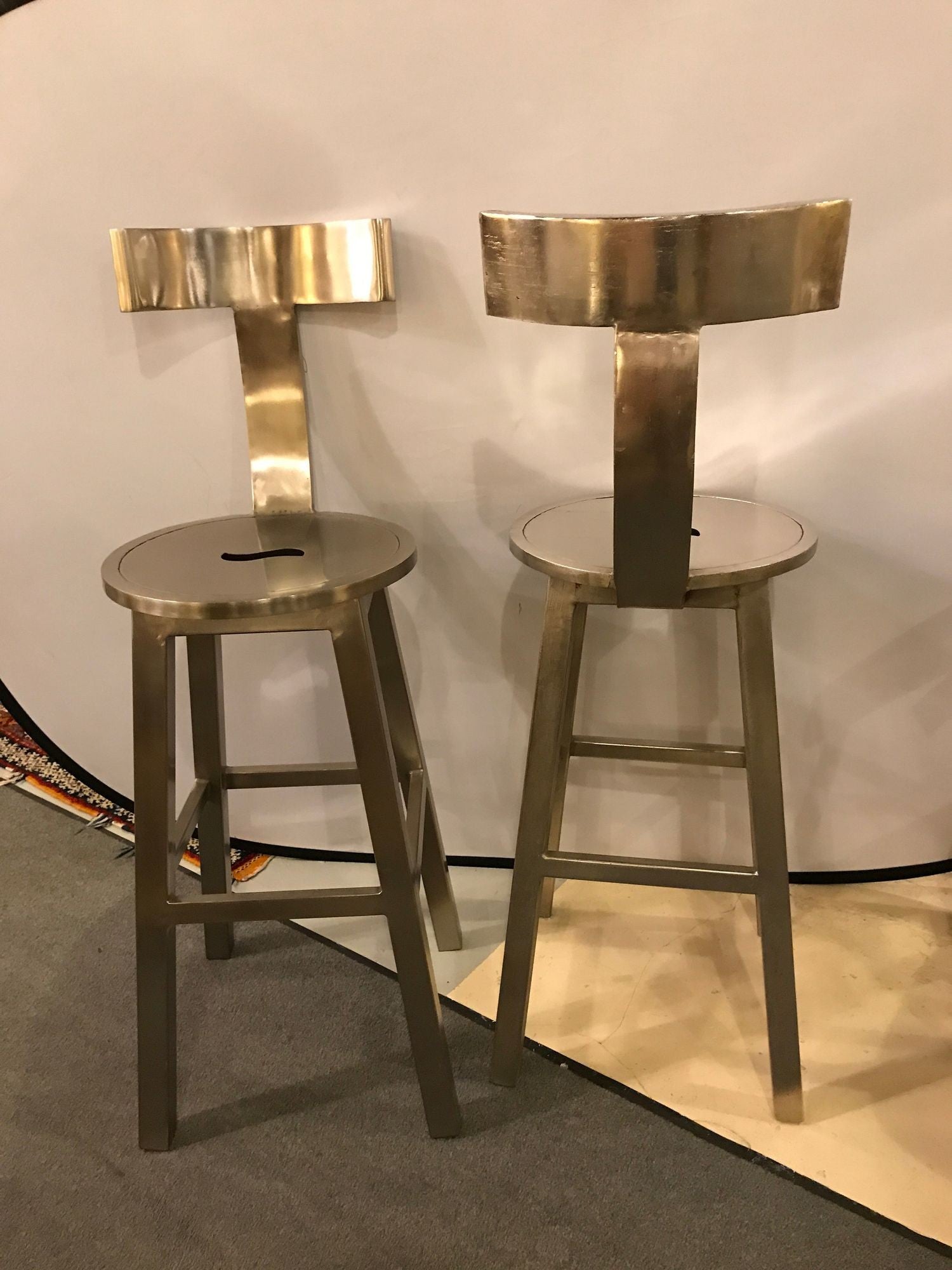 A Pair Of Deco Style Steel Bar Stool