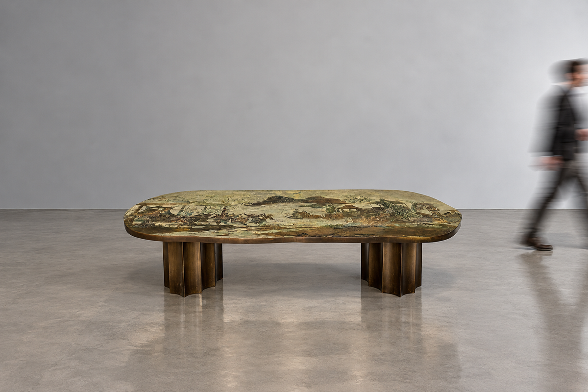 Philip and Kelvin LaVerne, Very Rare 'T'ang Marriage' Coffee Table, Bronze, USA, 1965