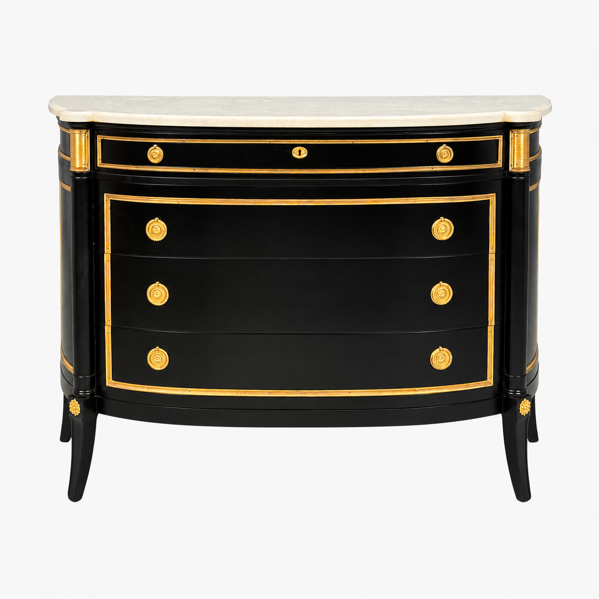 Maison Jansen Style, Louis XVI Bow Front Chest, Ebonized Wood, France, 1900s