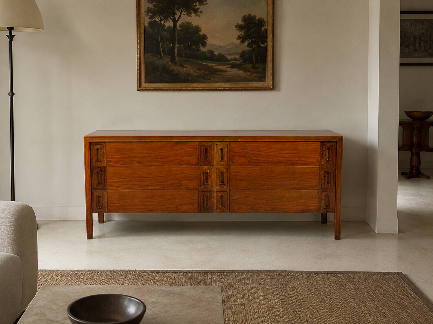 Edmond Spence, Concave Dresser, Stained Wood, Brass, Sweden, 1950s