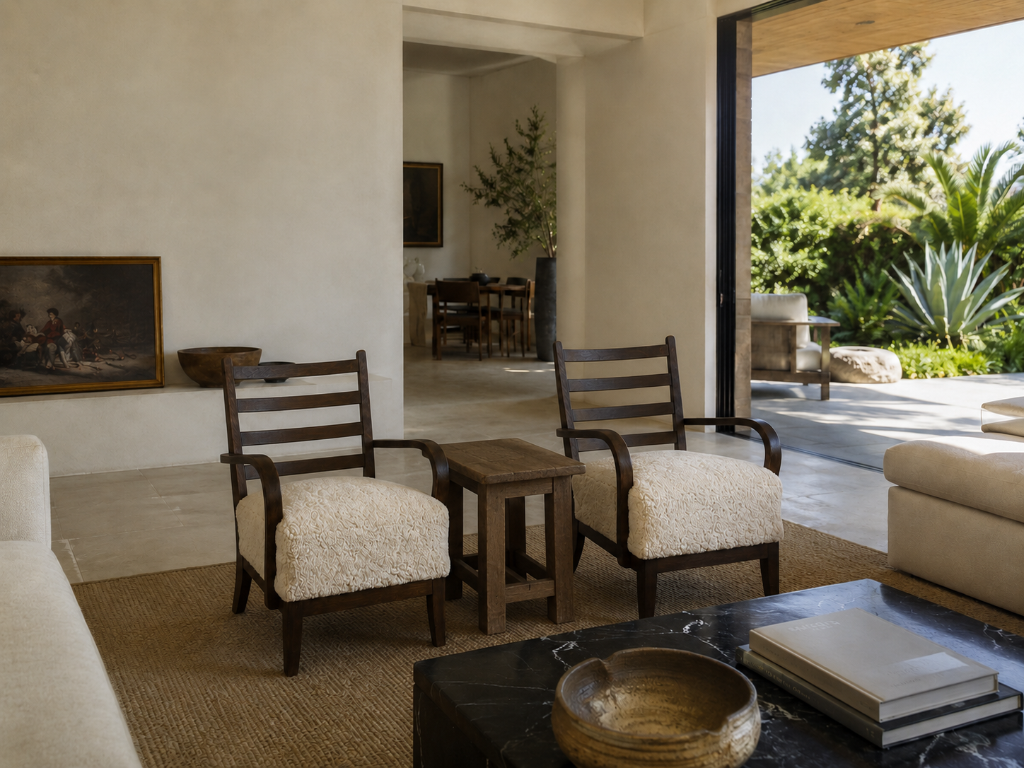 German Modern, Lounge Chairs, Oak, Beige Shearling, Germany, 1940s