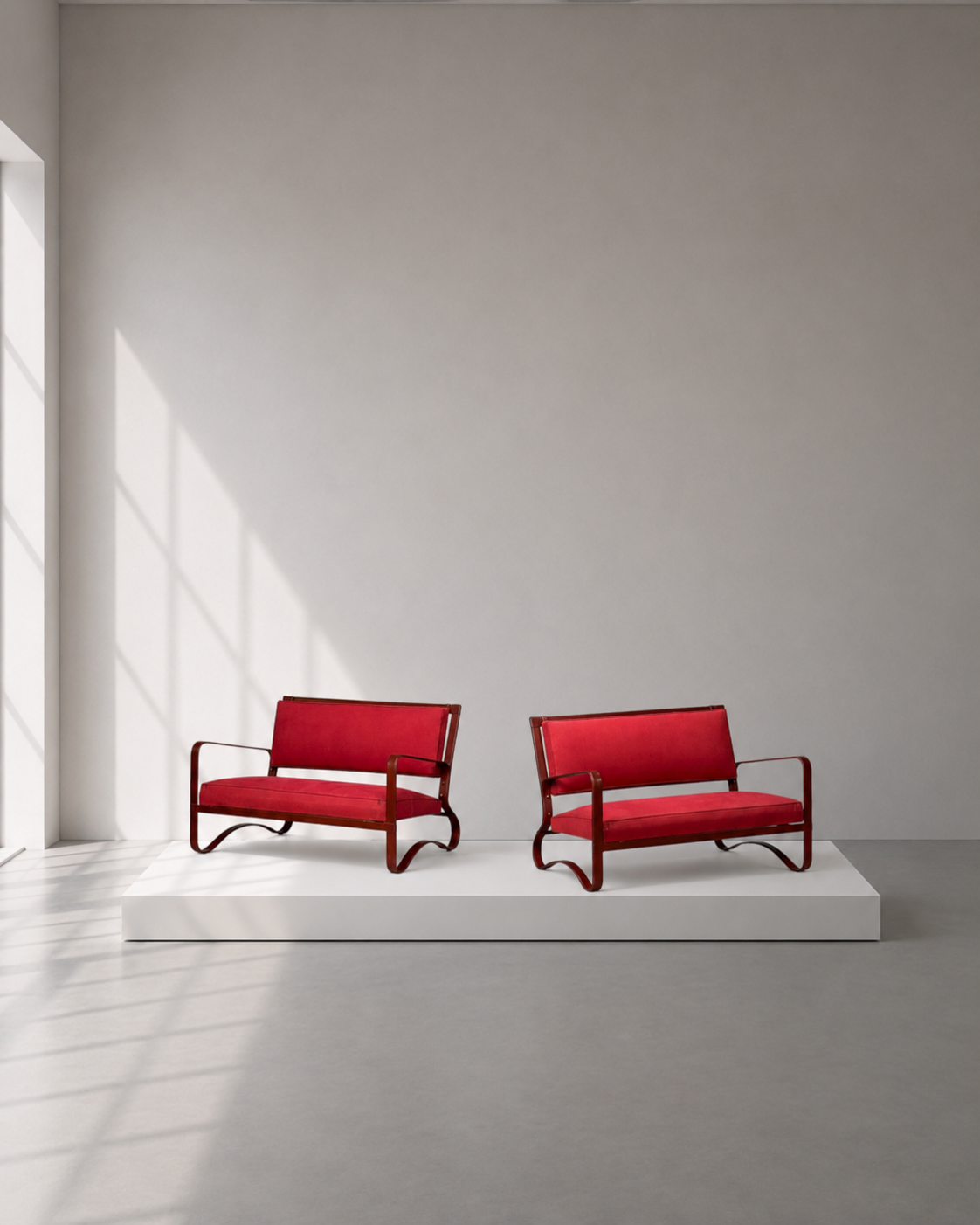 Jacques Adnet, Rare Two Seater Sofas, Leather, Steel, France, 1950s