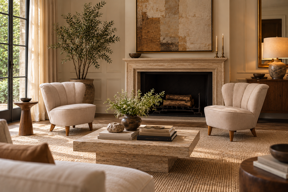 Carl-Johan Boman, Lounge Chairs, Beige Linen, Wood, Finland, 1950s