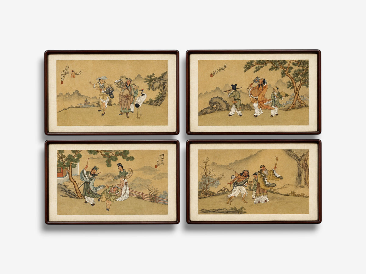 Chinese Export, Hand-Painted Figural Scenes, Rosewood Frames, China, 19th c.