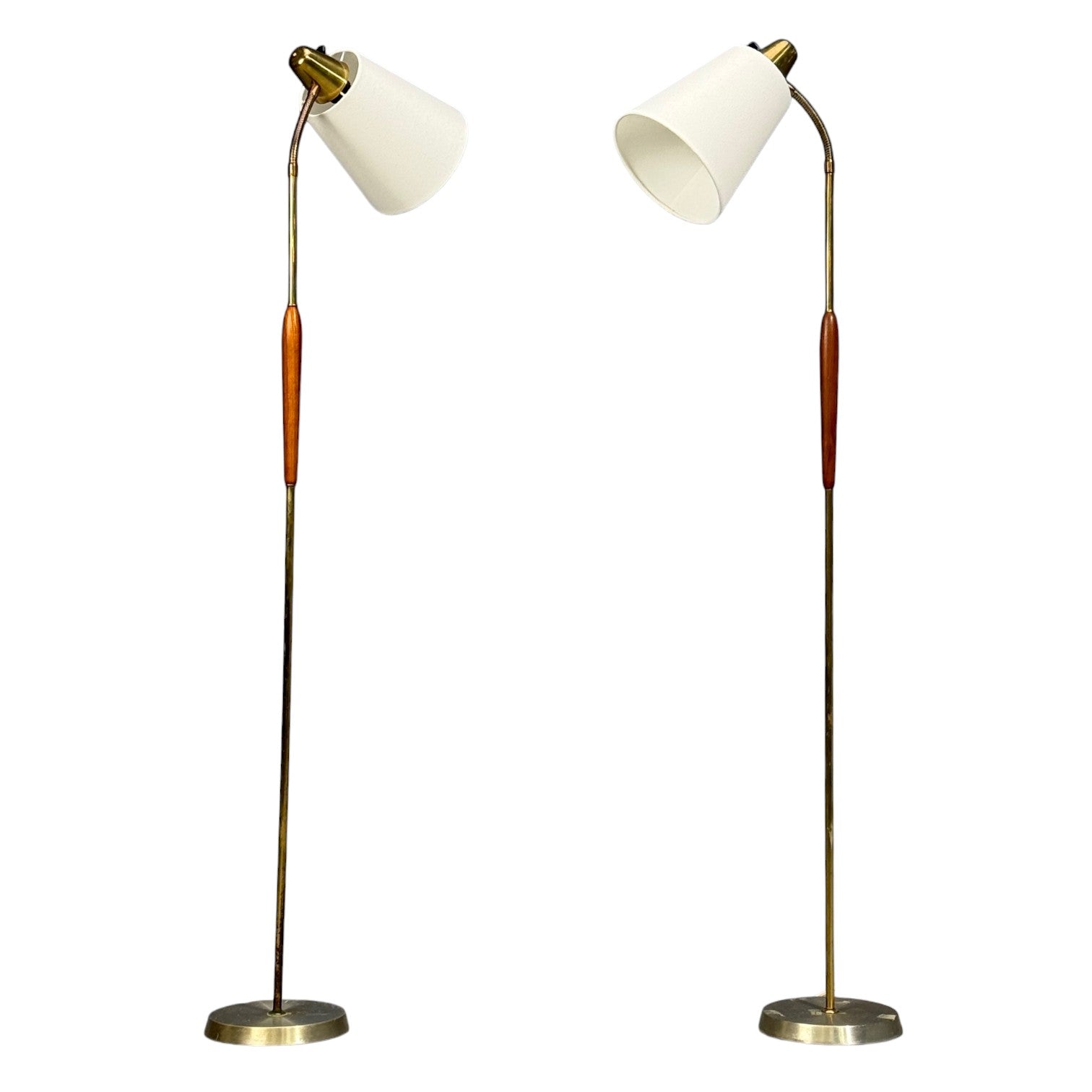 Swedish Modern, Standing Lamps, Teak, Brass, Sweden, 1940s