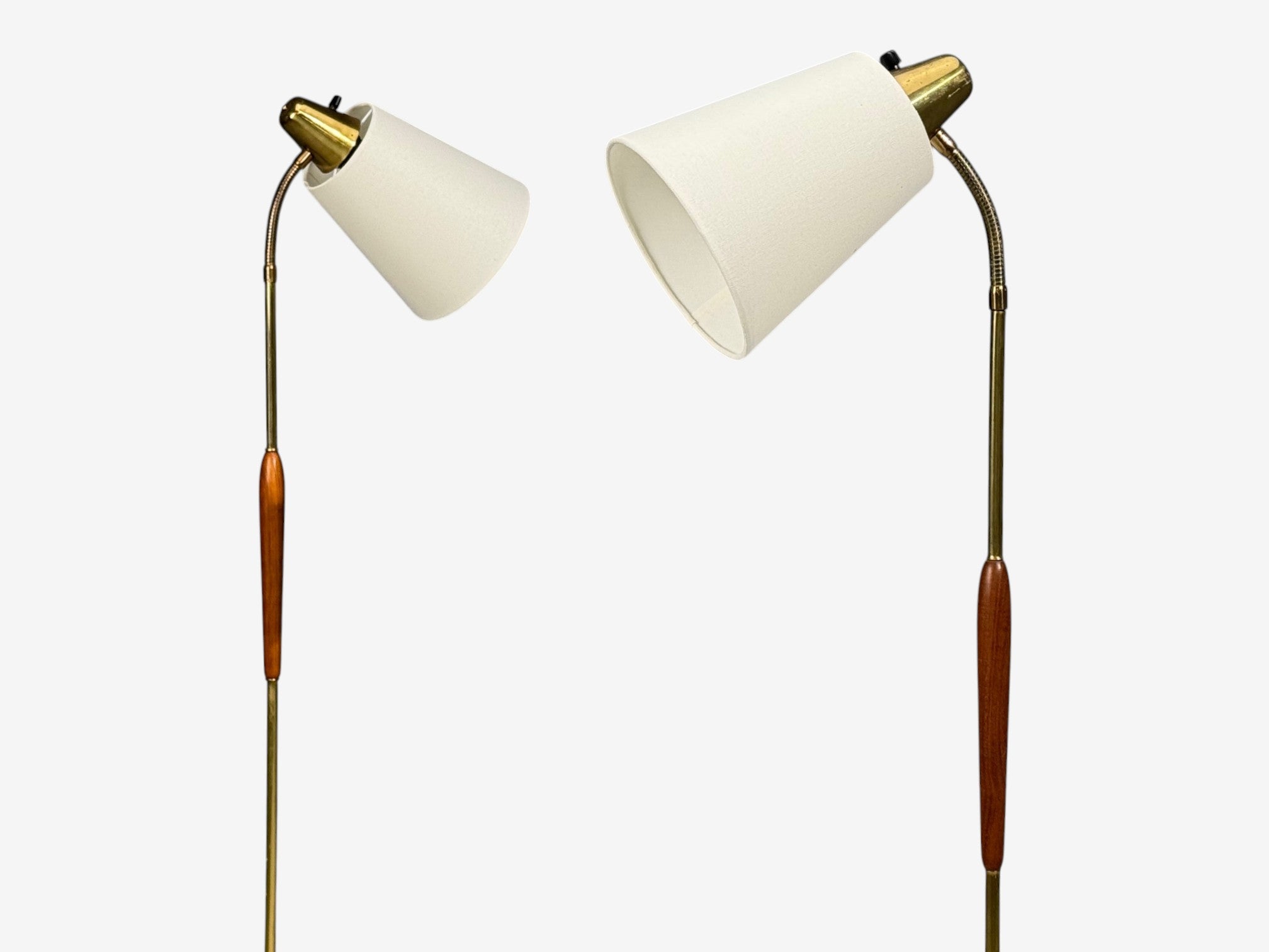 Swedish Modern, Standing Lamps, Teak, Brass, Sweden, 1940s