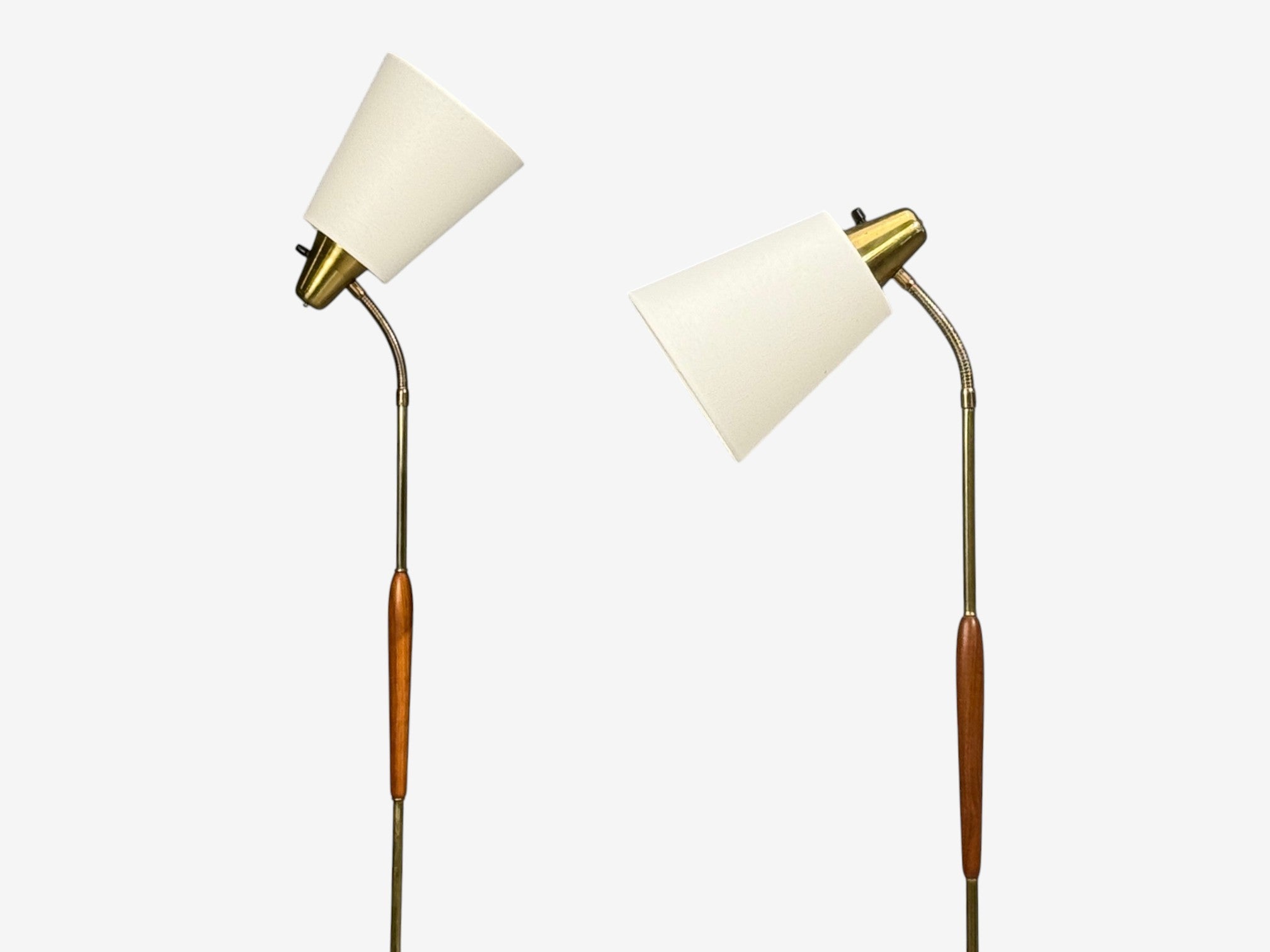 Swedish Modern, Standing Lamps, Teak, Brass, Sweden, 1940s