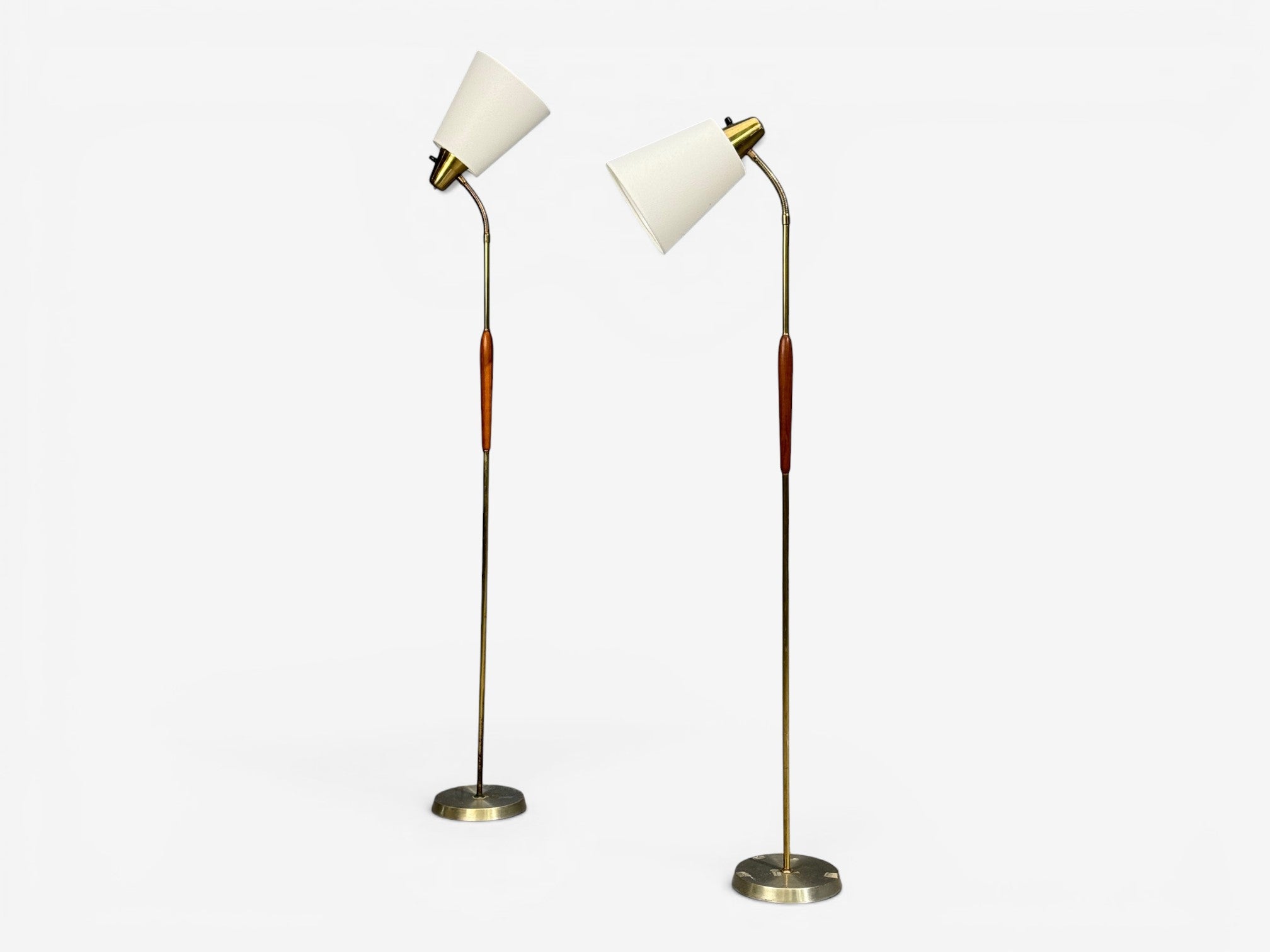Swedish Modern, Standing Lamps, Teak, Brass, Sweden, 1940s