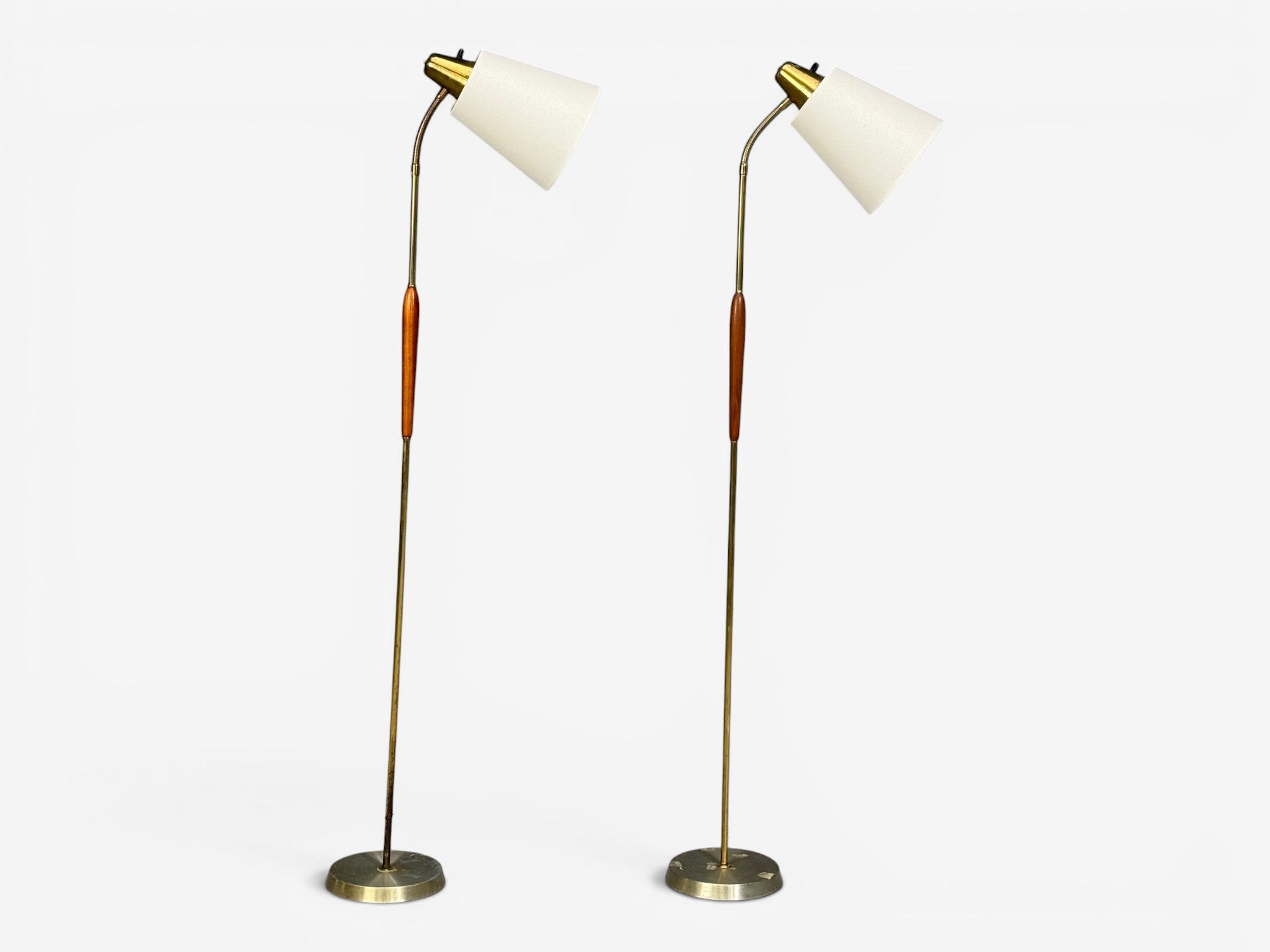 Swedish Modern, Standing Lamps, Teak, Brass, Sweden, 1940s