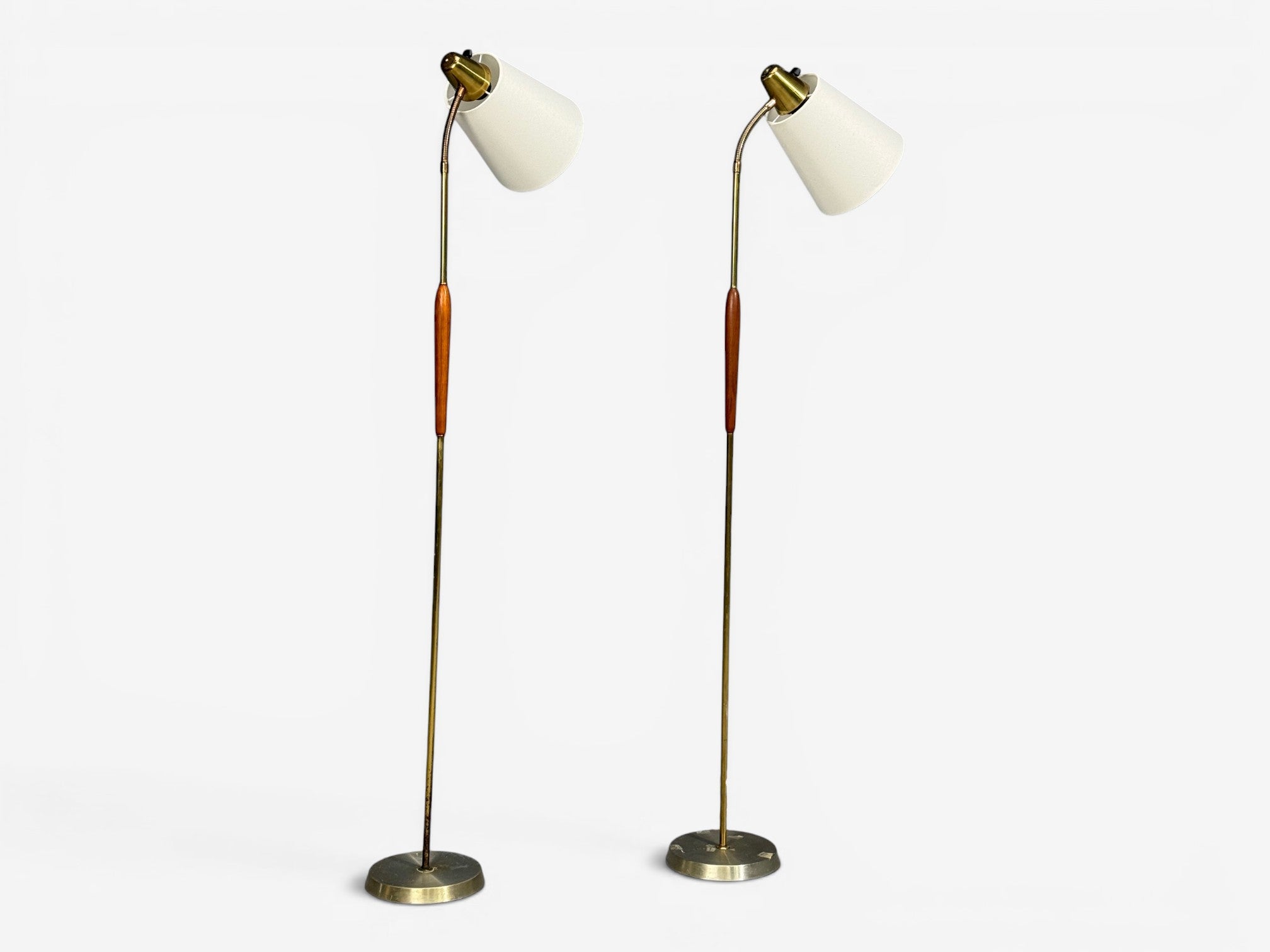 Swedish Modern, Standing Lamps, Teak, Brass, Sweden, 1940s
