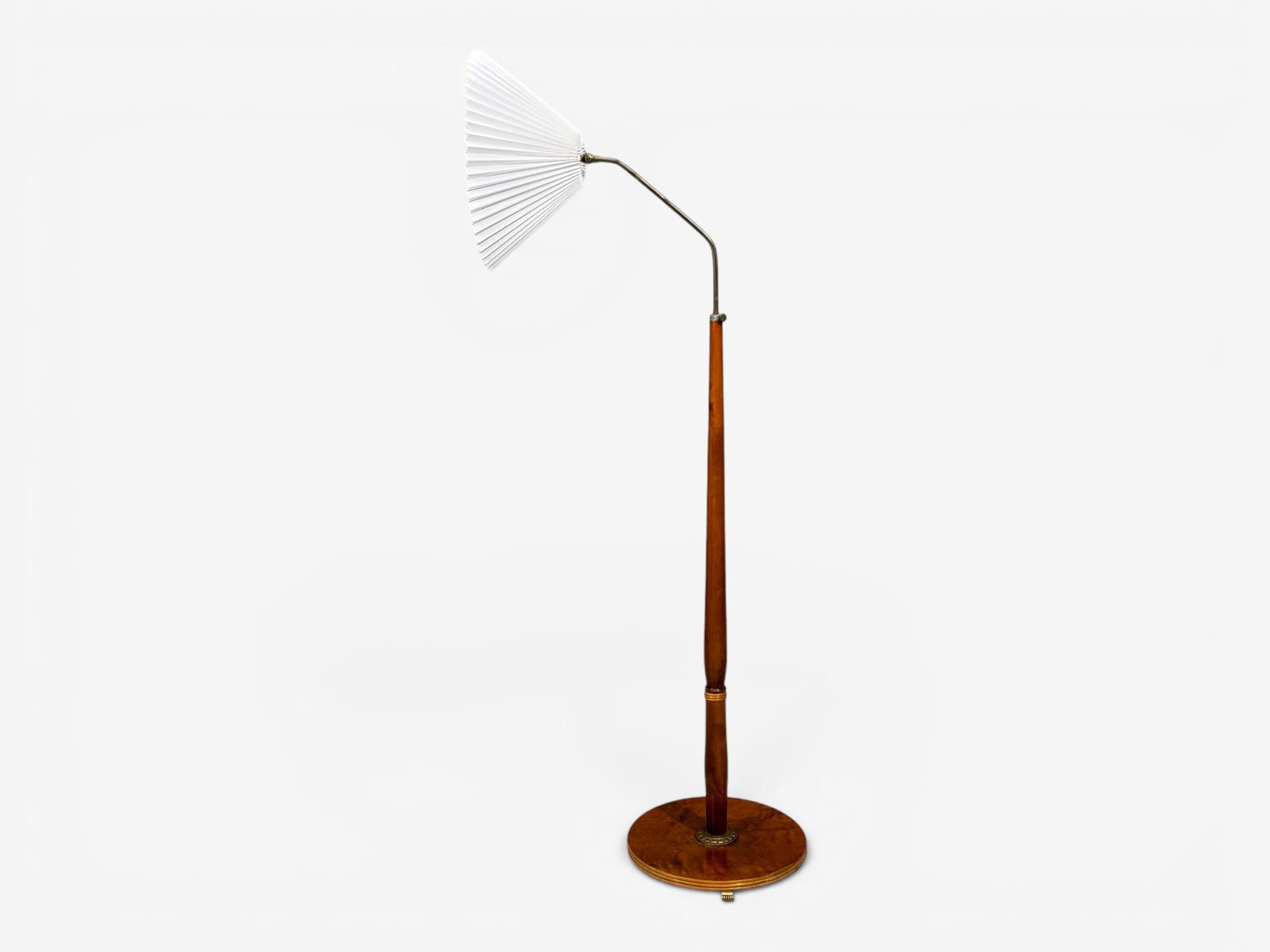 Swedish Art Deco, Floor Lamp, Burl, Brass, Sweden, 1940s