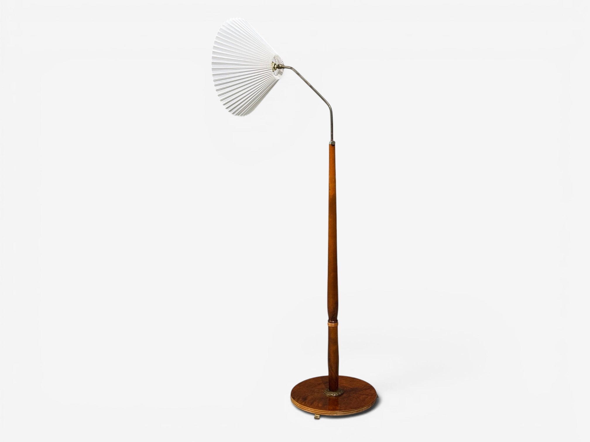 Swedish Art Deco, Floor Lamp, Burl, Brass, Sweden, 1940s