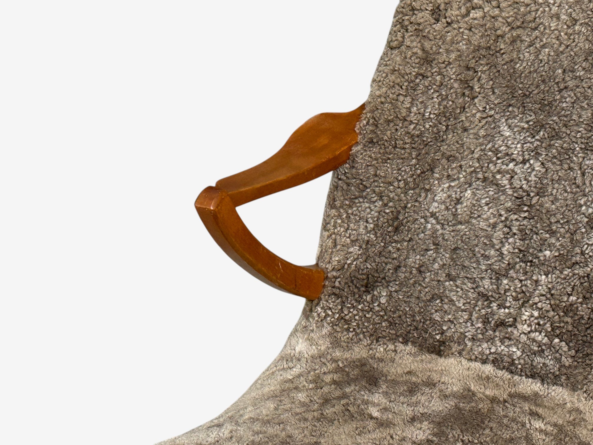 JIO Möbler, Chaise Lounge, Gray Shearling, Elm, Sweden, 1960s