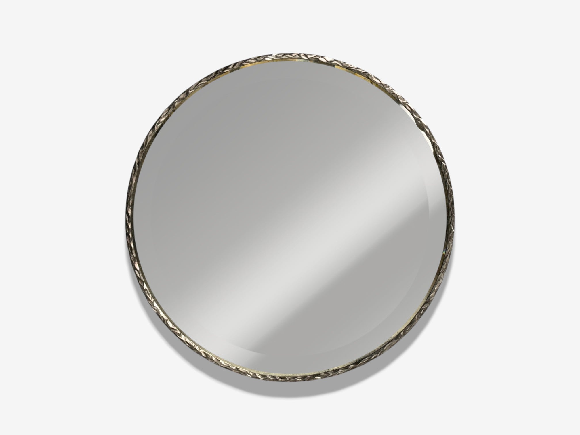 Brutalist, Circular Wall Mirrors, Hammered Metal, Distressed Glass, 21st c.