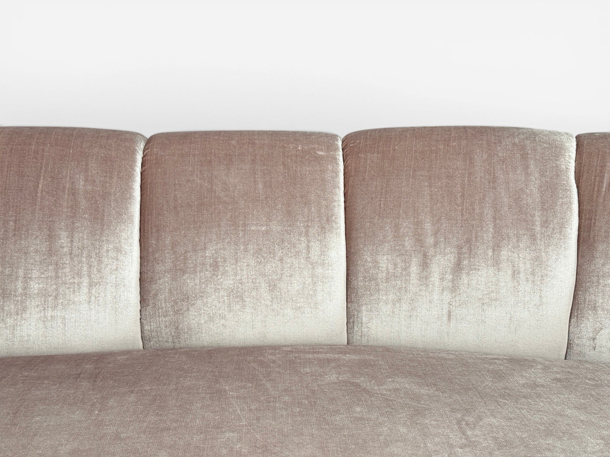 Haute House, Large Audrey Channel Sofa, Purple Fabric, Giltwood, 21st c.