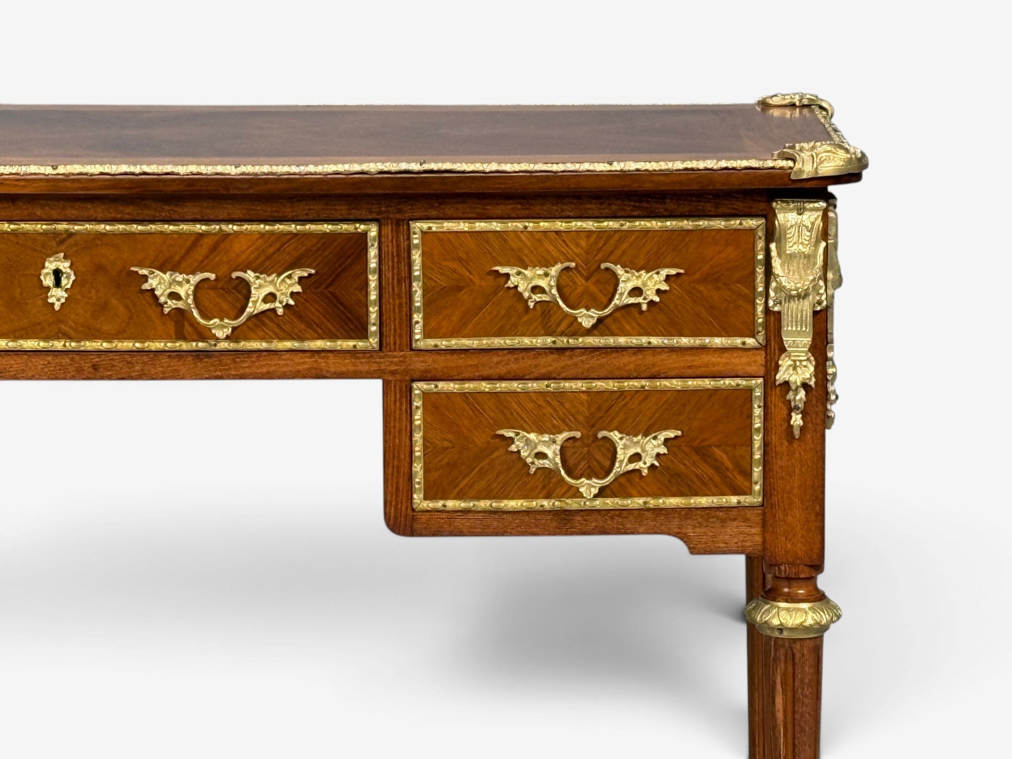 Louis XVI Style, Writing Desk, Bookmatched Walnut, Bronze, France, 1920s