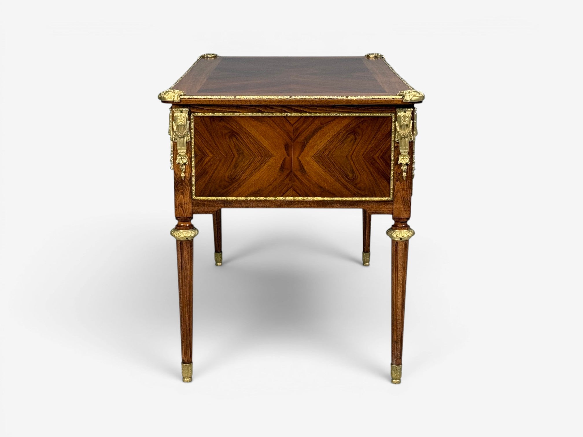 Louis XVI Style, Writing Desk, Bookmatched Walnut, Bronze, France, 1920s