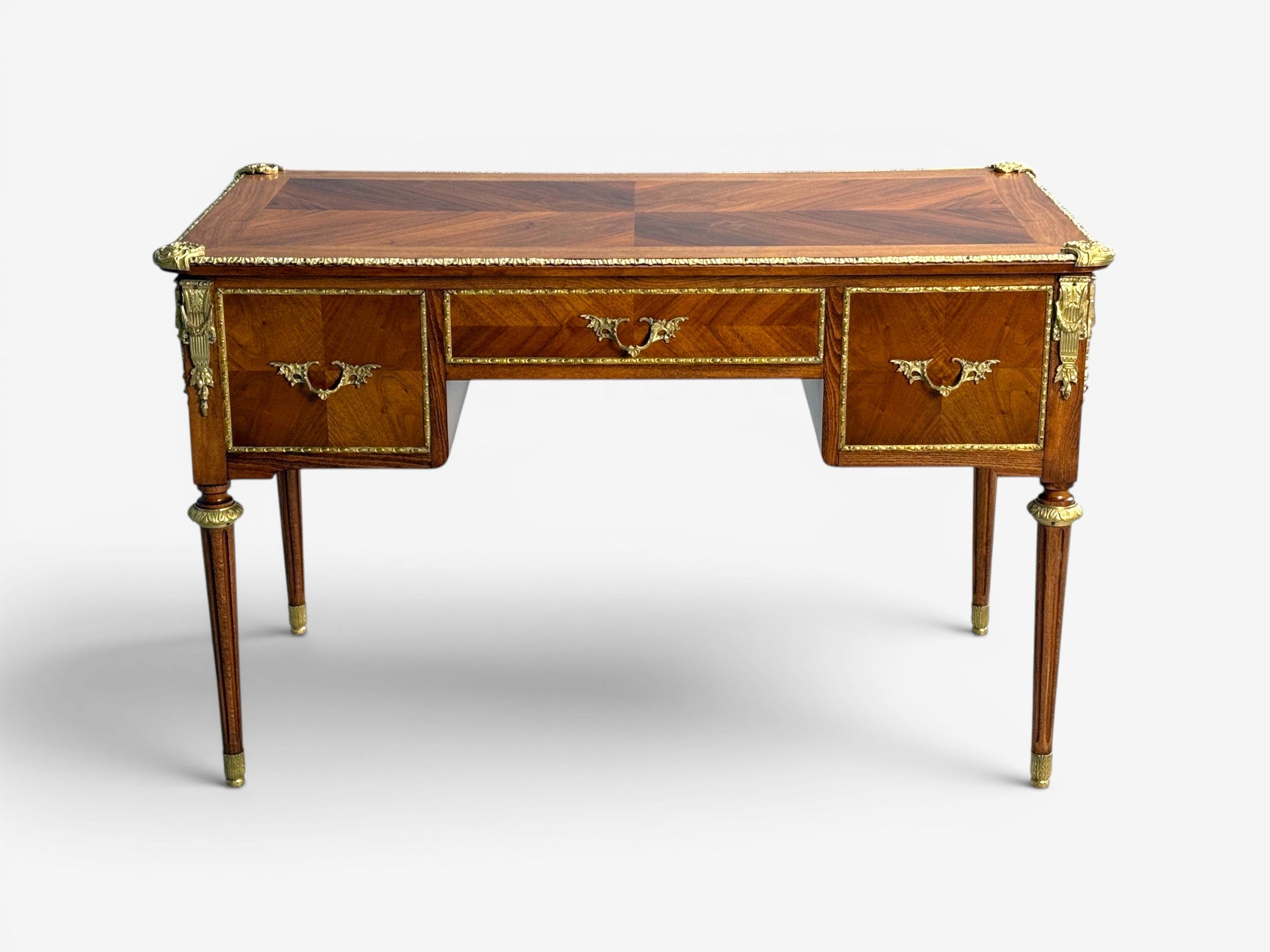 Louis XVI Style, Writing Desk, Bookmatched Walnut, Bronze, France, 1920s