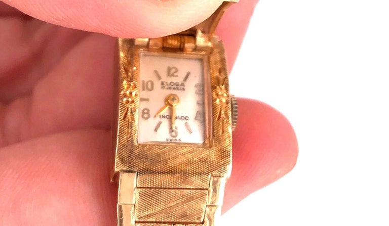 Mid Century Modern Eloga Ladies 14 Karat Yellow Gold Bracelet Wrist Watch