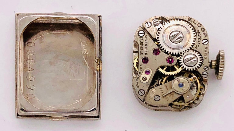 Art Deco Style 14 Karat White Gold Eloga Ladies Wristwatch with 17 Jewels
