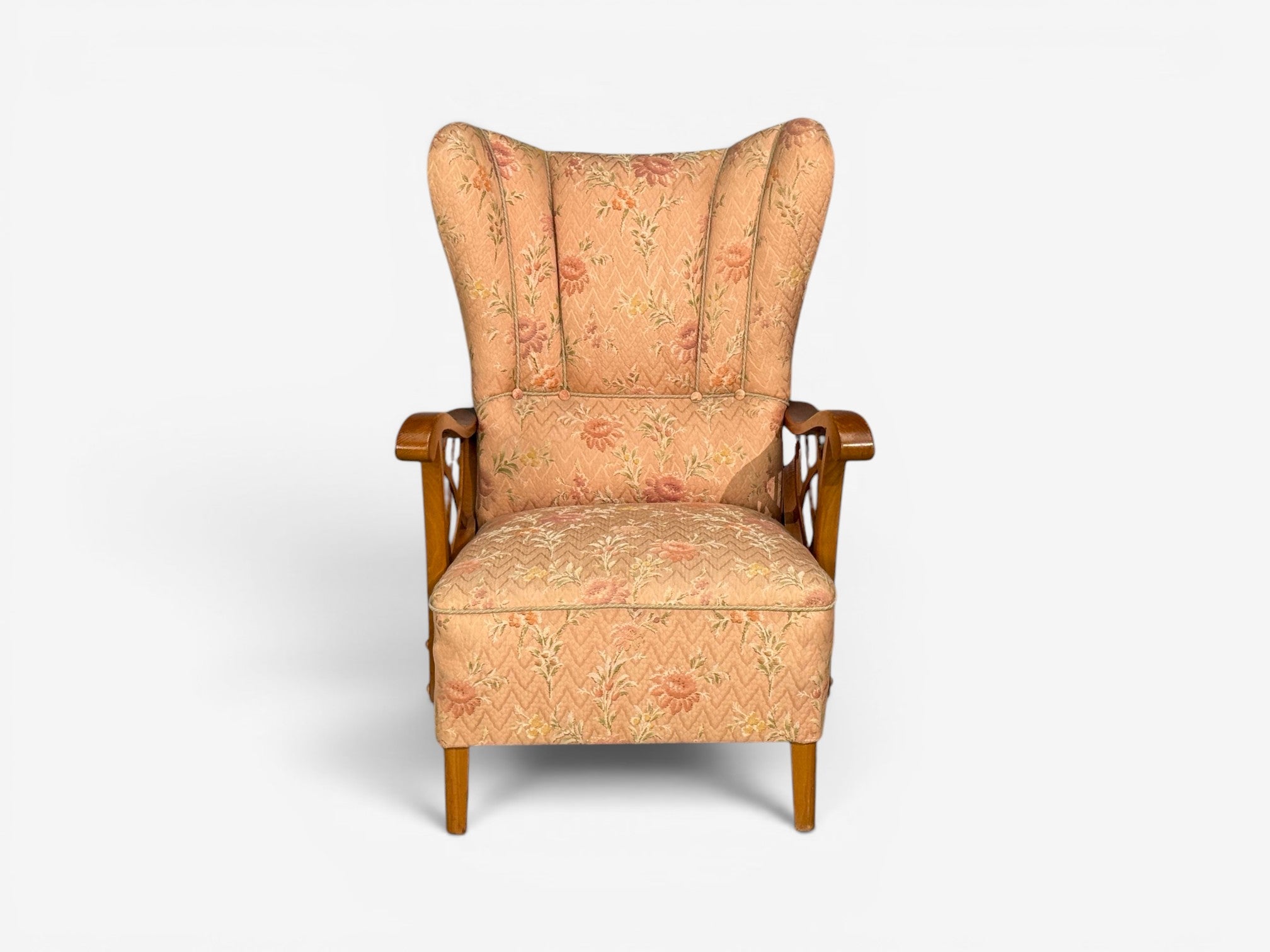 Swedish Modern, Lounge Chairs, Braided Wood, Fabric, Sweden, 1930s