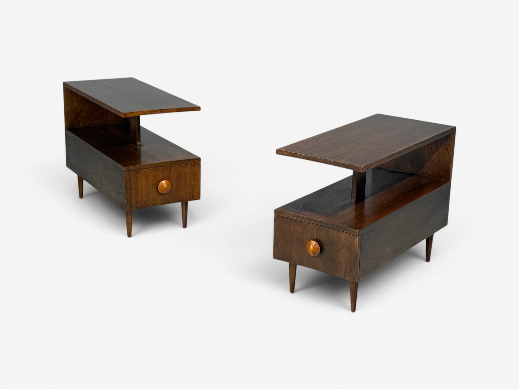 Gilbert Rohde, Rare Paldao End Tables, Walnut, USA, 1940s