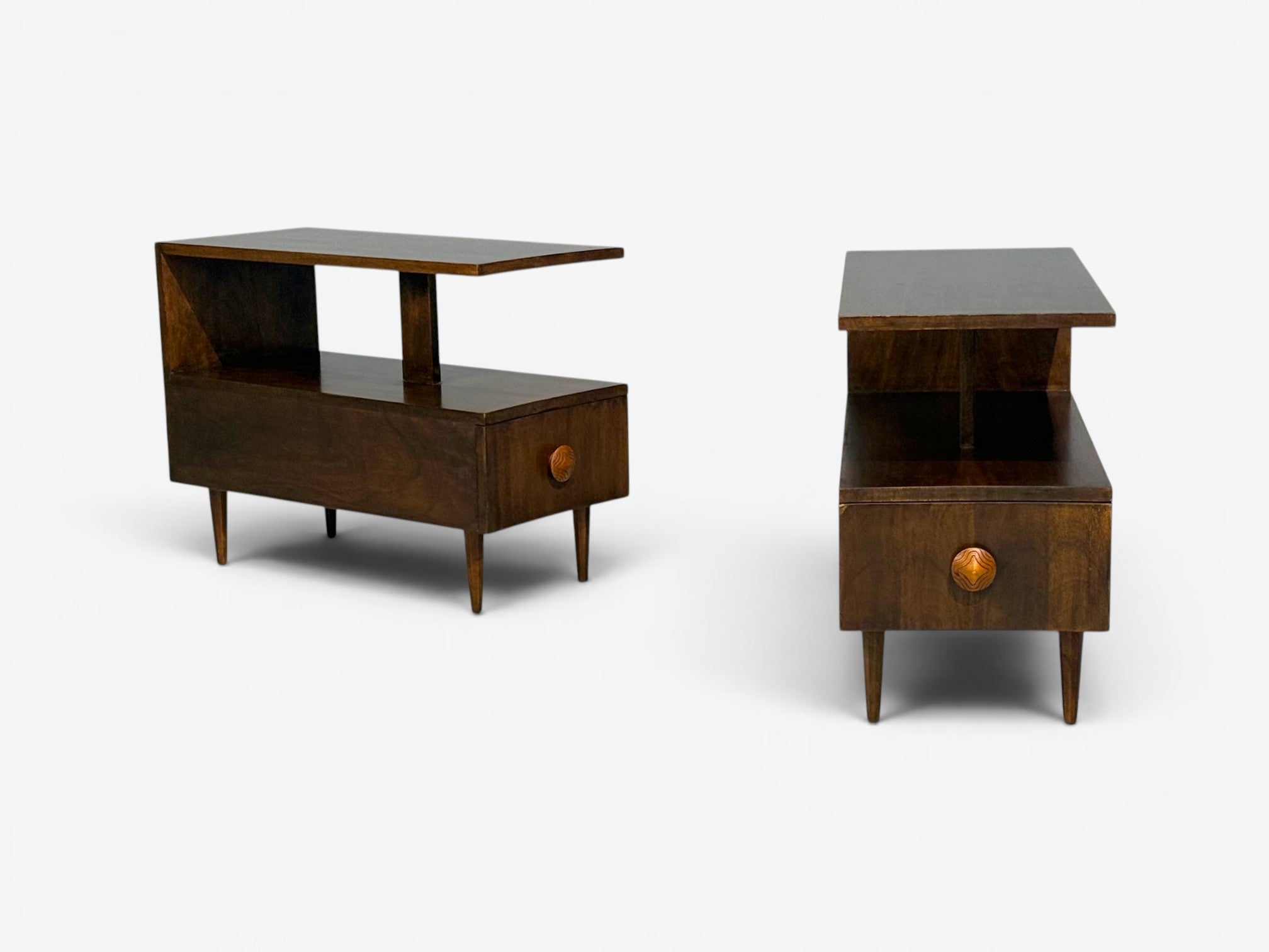 Gilbert Rohde, Rare Paldao End Tables, Walnut, USA, 1940s