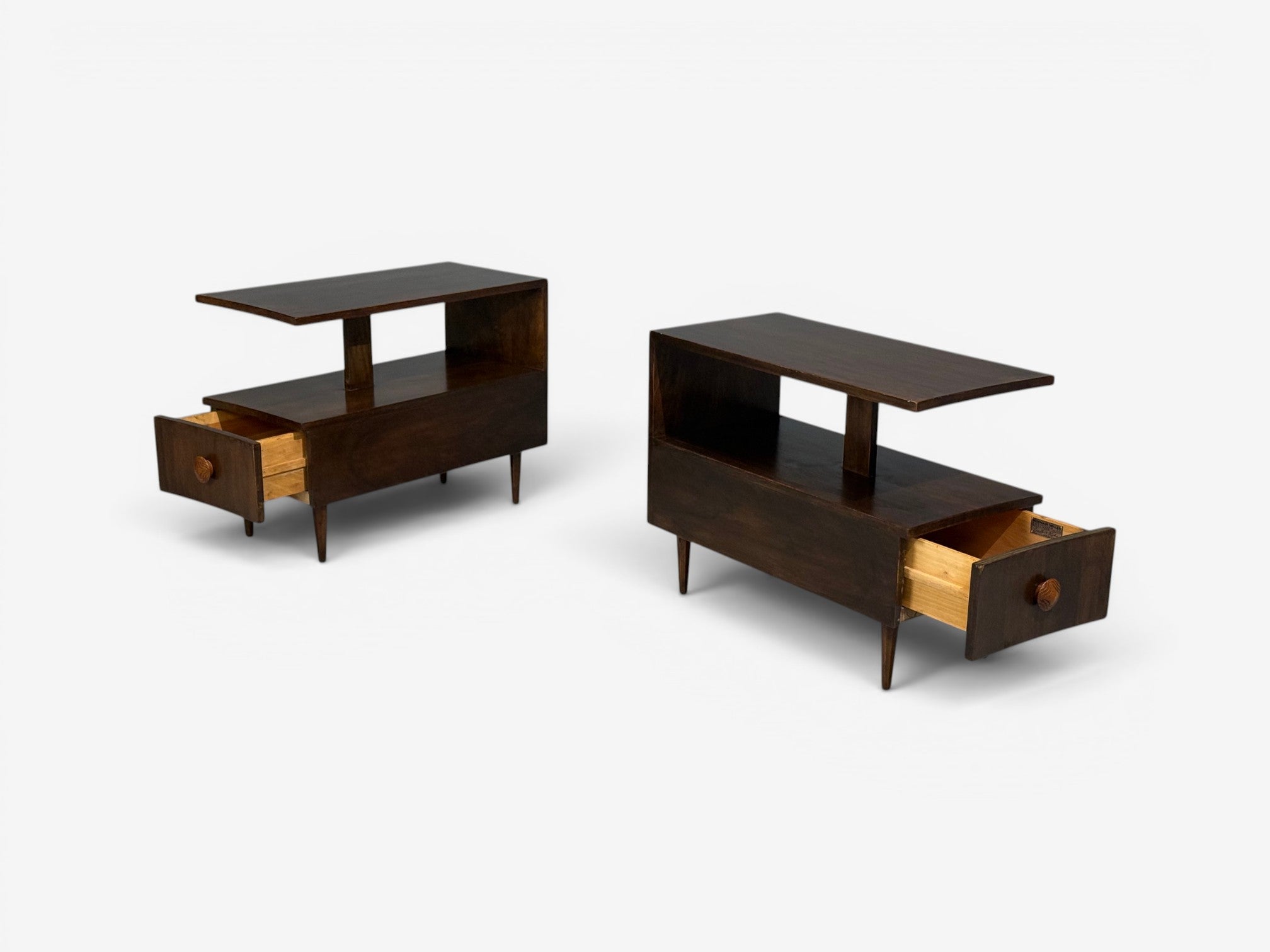 Gilbert Rohde, Rare Paldao End Tables, Walnut, USA, 1940s