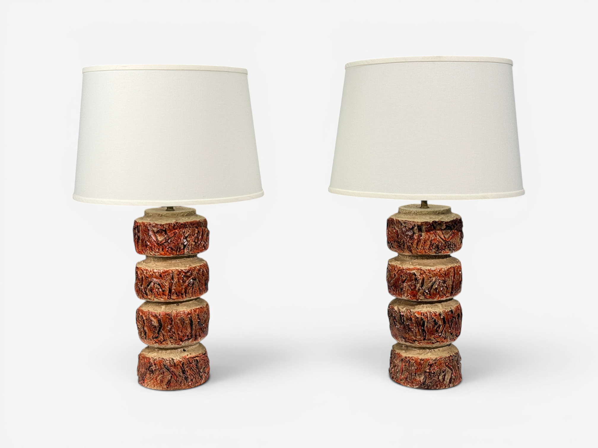 Bernard Rooke, Brutalist Table Lamps, Beige Textured Ceramic, England, 1970s