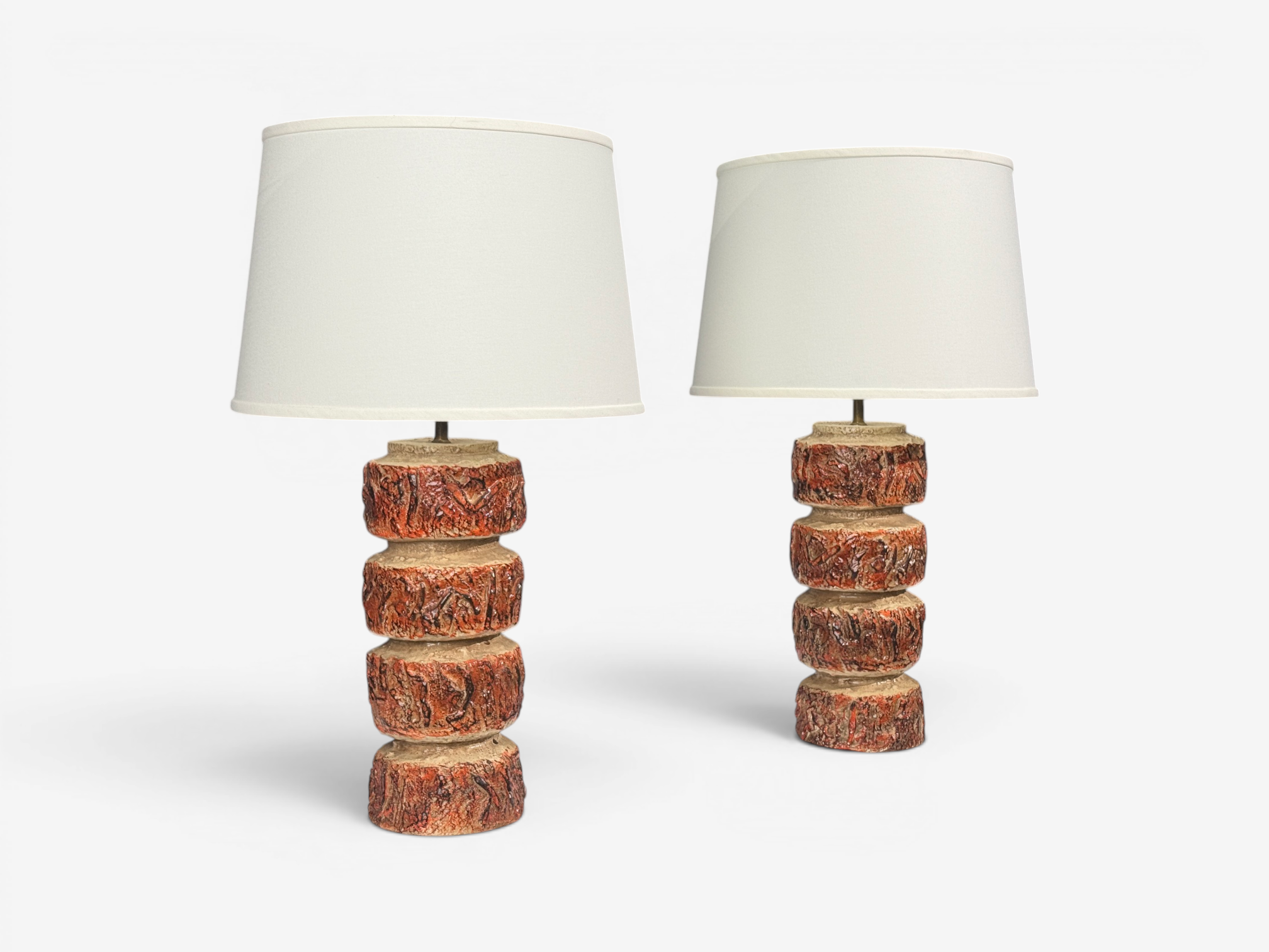 Bernard Rooke, Brutalist Table Lamps, Beige Textured Ceramic, England, 1970s