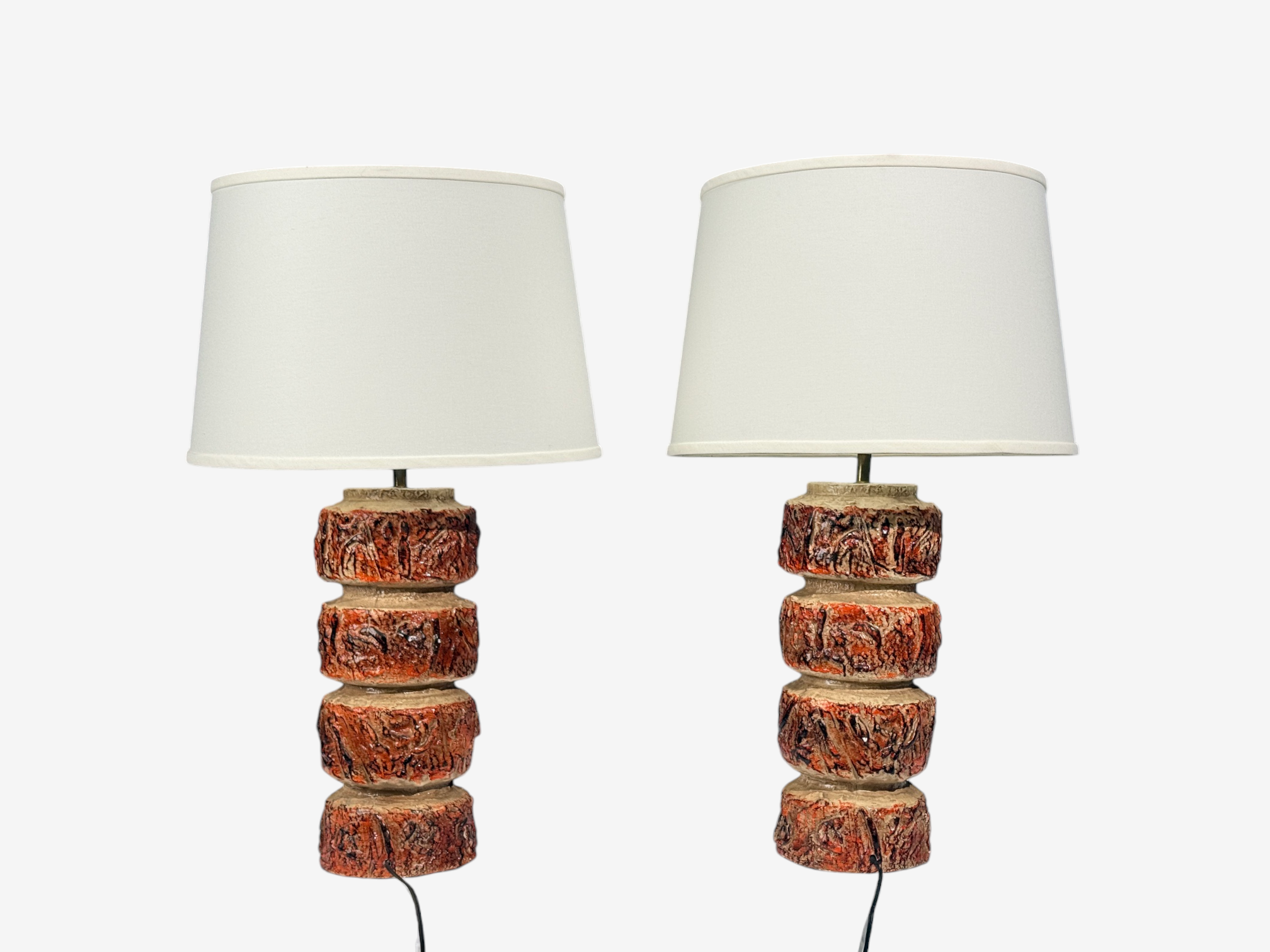Bernard Rooke, Brutalist Table Lamps, Beige Textured Ceramic, England, 1970s