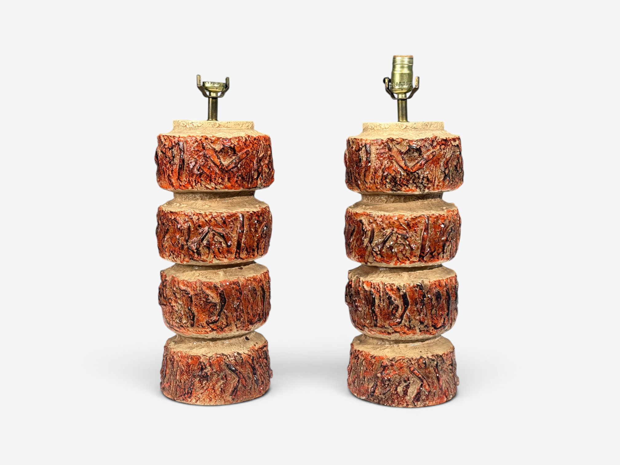 Bernard Rooke, Brutalist Table Lamps, Beige Textured Ceramic, England, 1970s