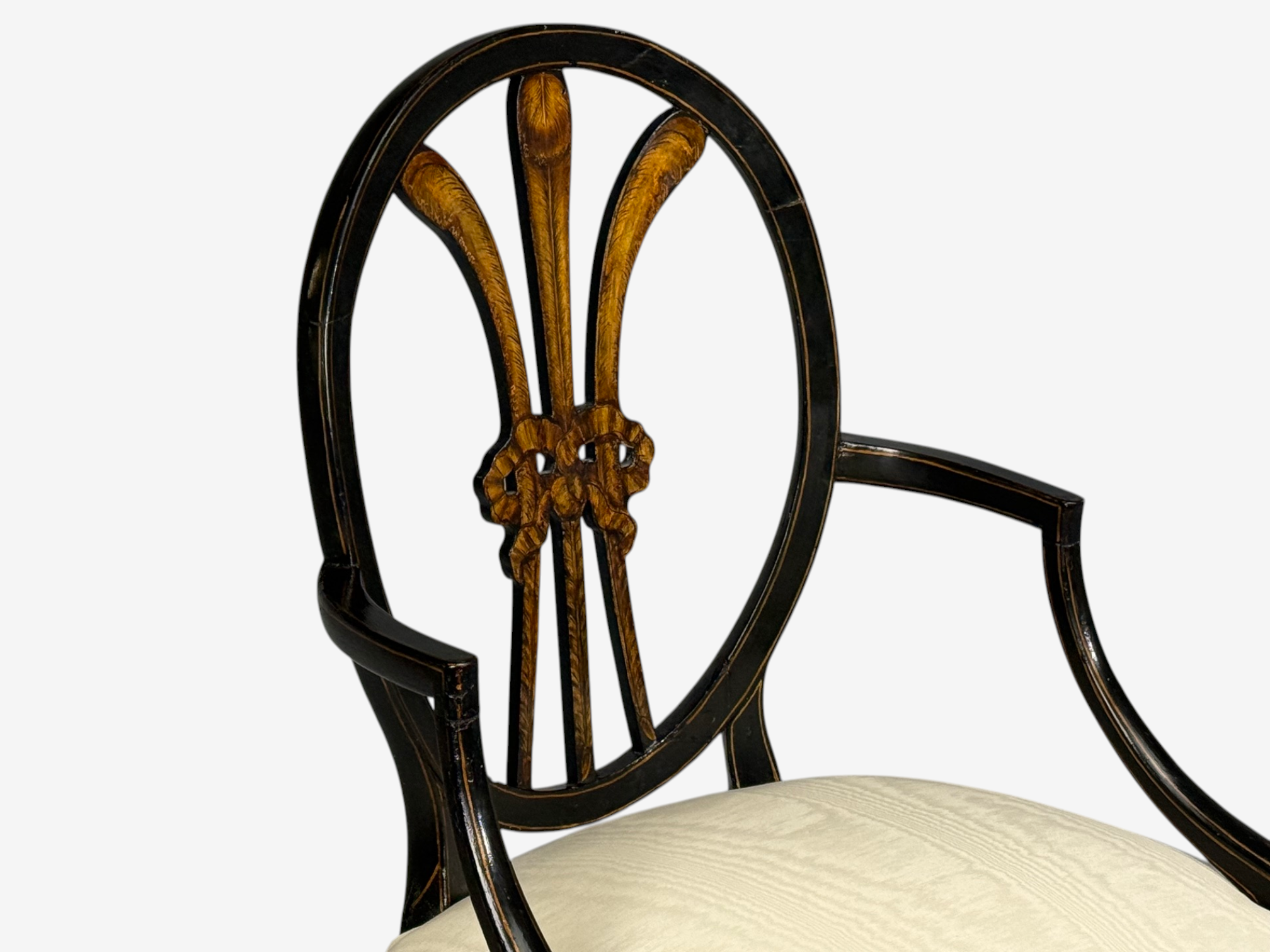 Neoclassical, Prince of Wales Armchairs, Ebonized Wood, Gilt, Silk, USA, 19th c.